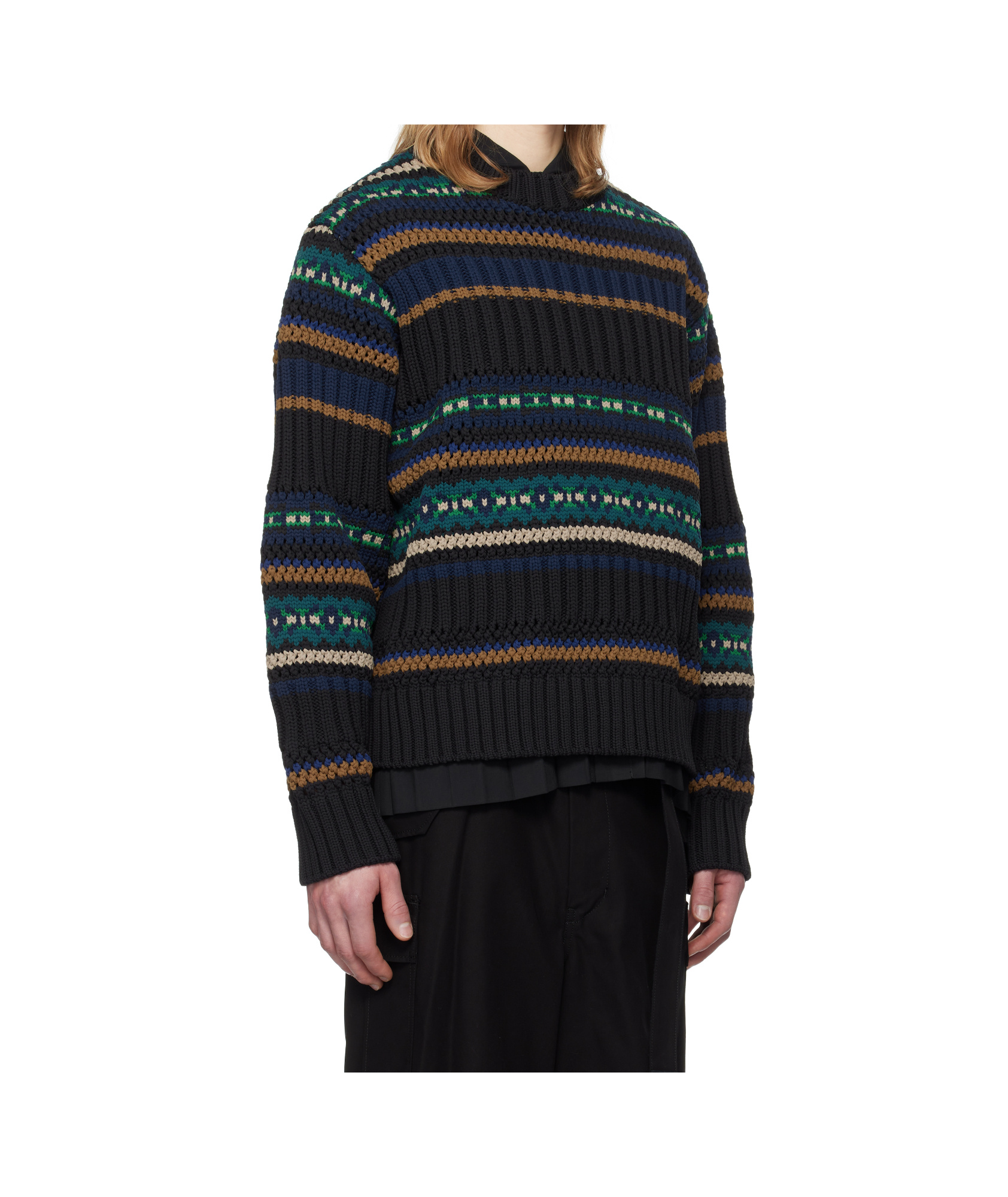 Sacai Open-knit Polyester Sweater. In Black