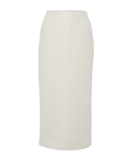 Alessandra Rich Sequined Tweed Midi Skirt In White