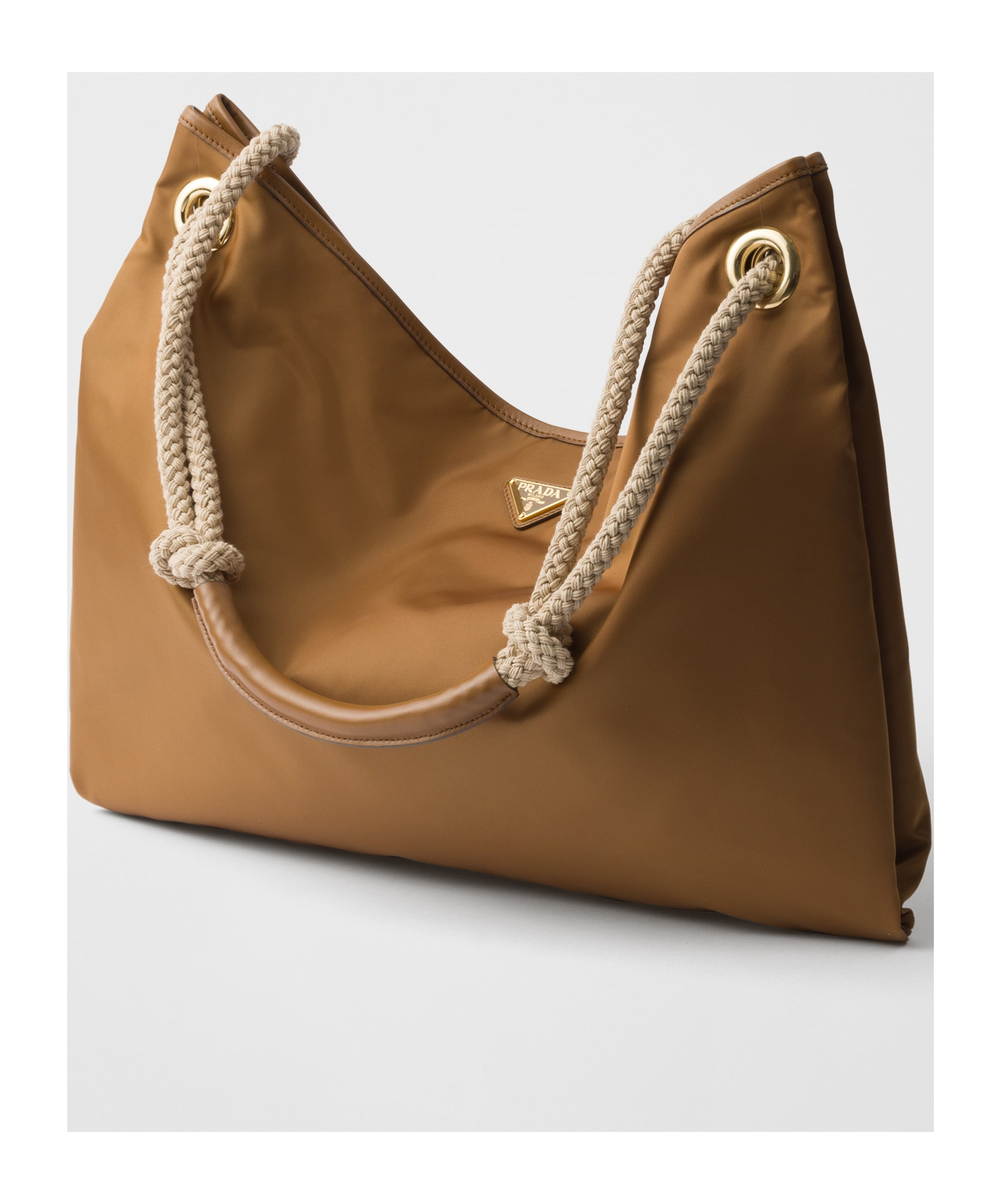 Prada Re-nylon Mariner Bucket Bag With Braided Handles In Brown