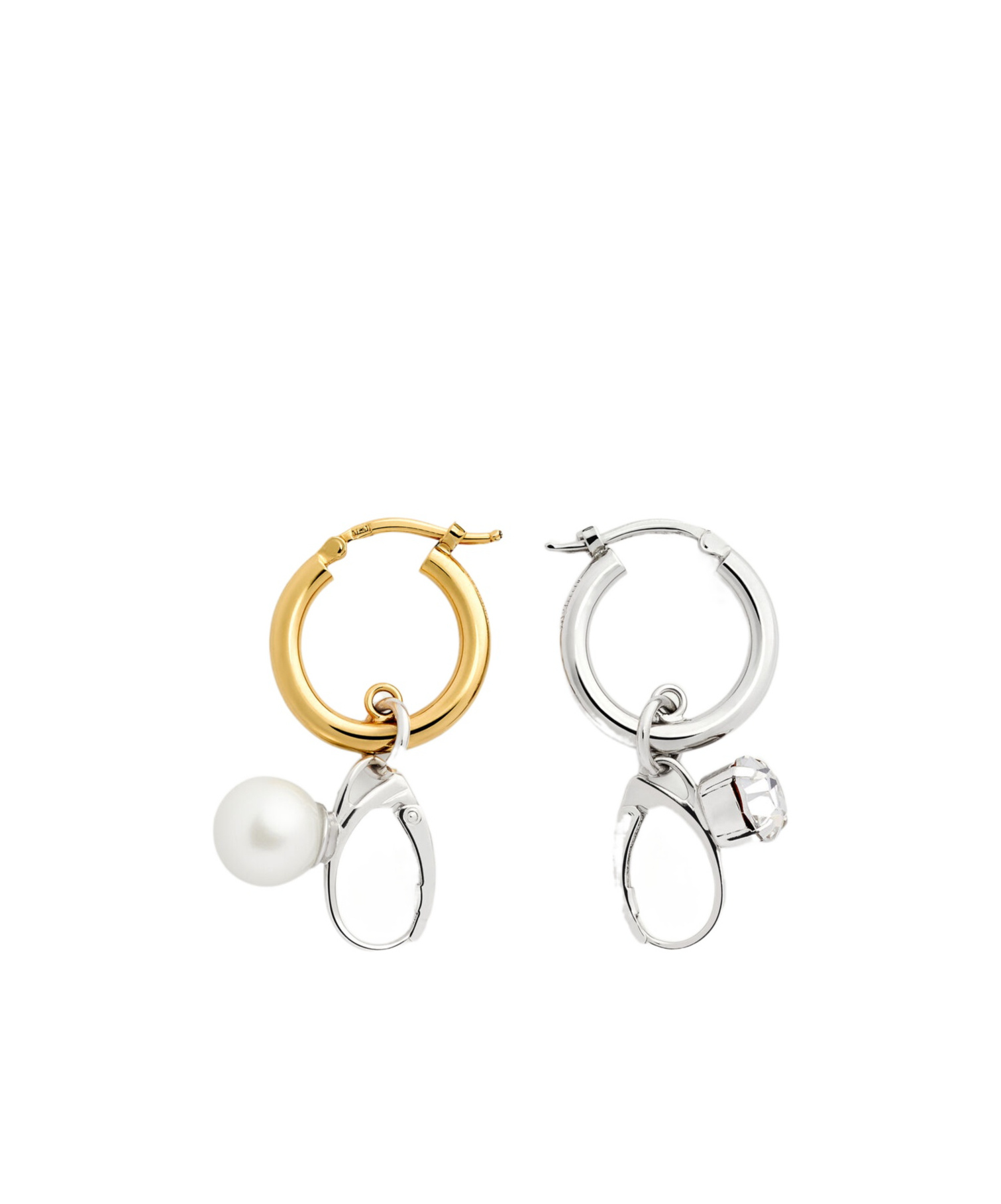 Mm6 Maison Margiela Mixed Metal Pendant Earrings With Pearl And Crystal In White