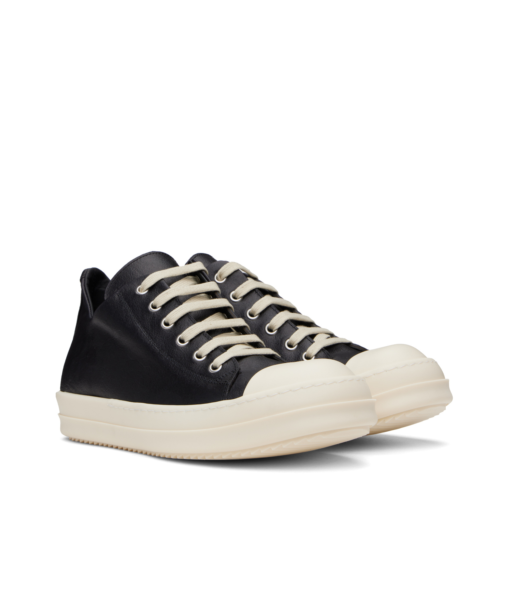 Rick Owens Low-top Round Toe Sneakers With Contrast Sole In Black/milk/milk