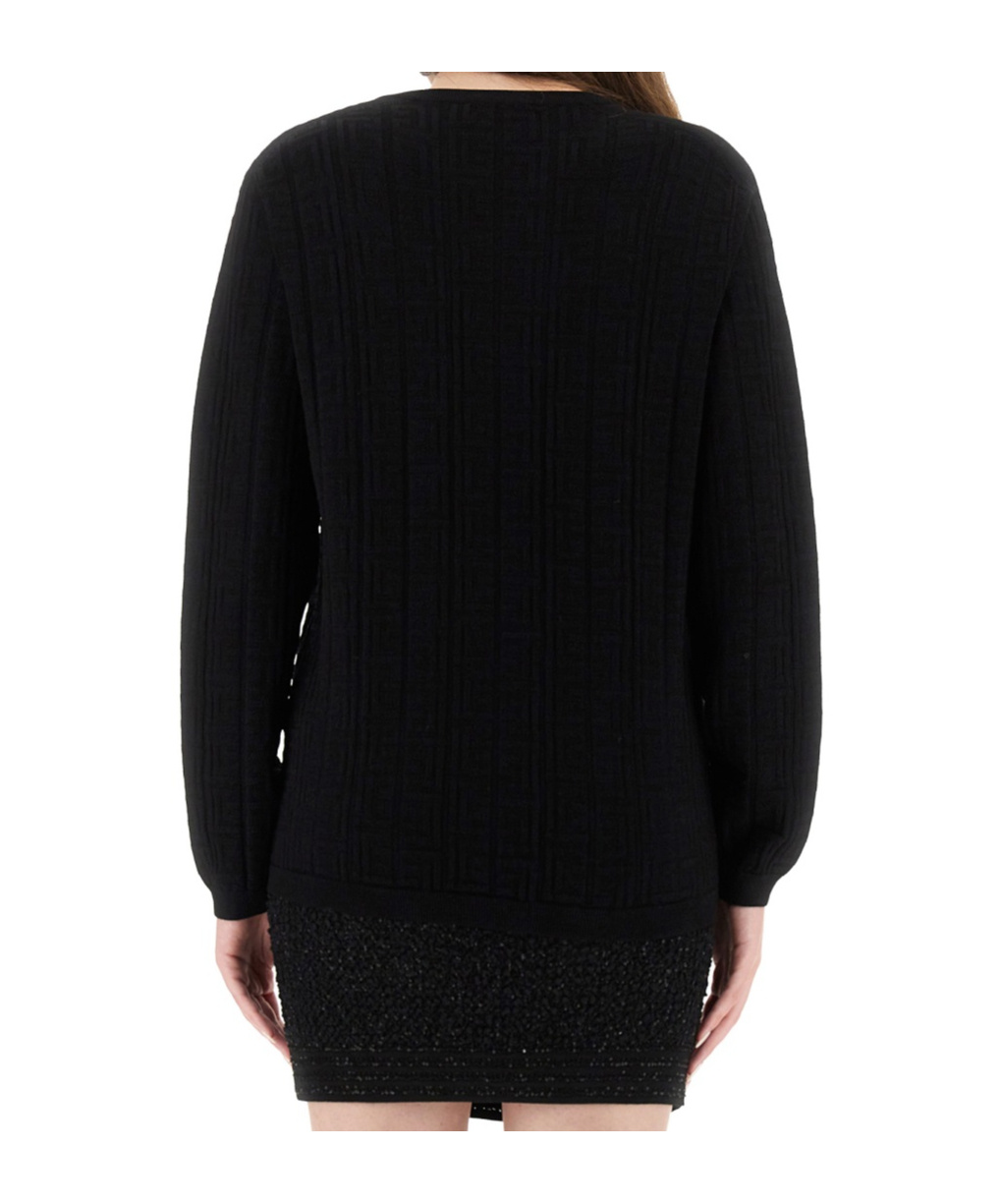 Balmain Ls 3 Btn Monogram Knit Top In Black
