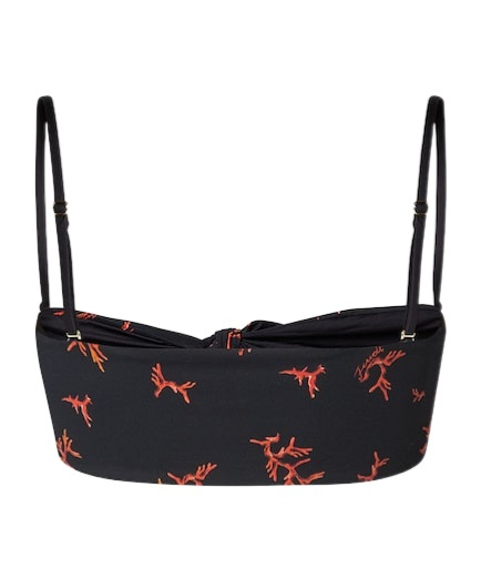 Fendi Coral-print Tie-front Bikini Top In Black