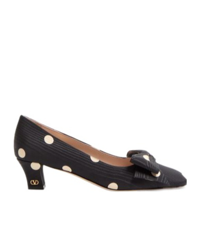 Valentino Polka Dot Satin Bow Pumps In Black/butter