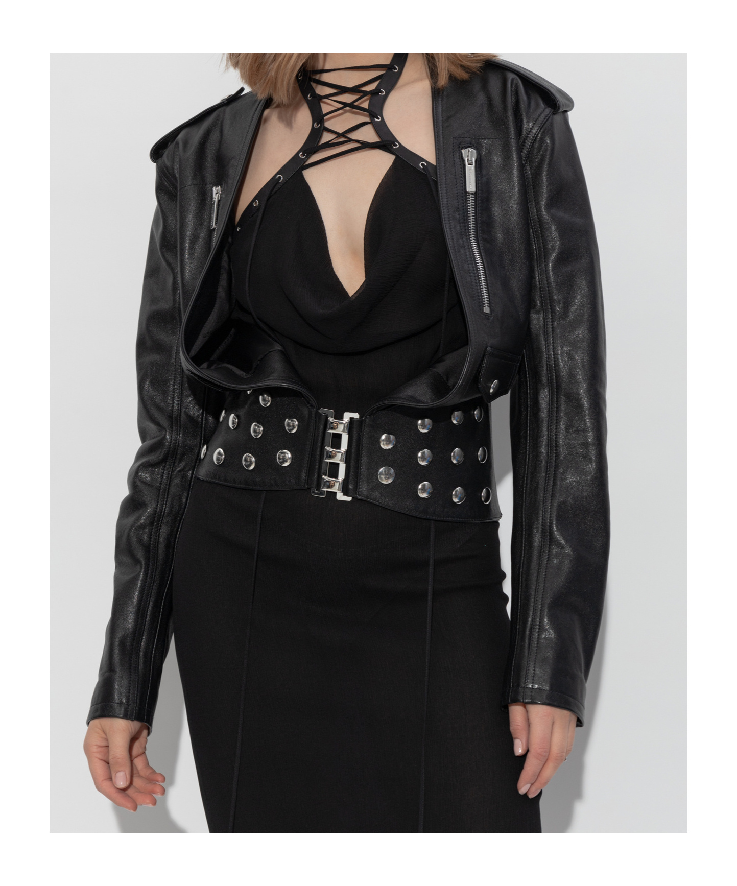 Dsquared2 Cropped Leather Jacket In Black