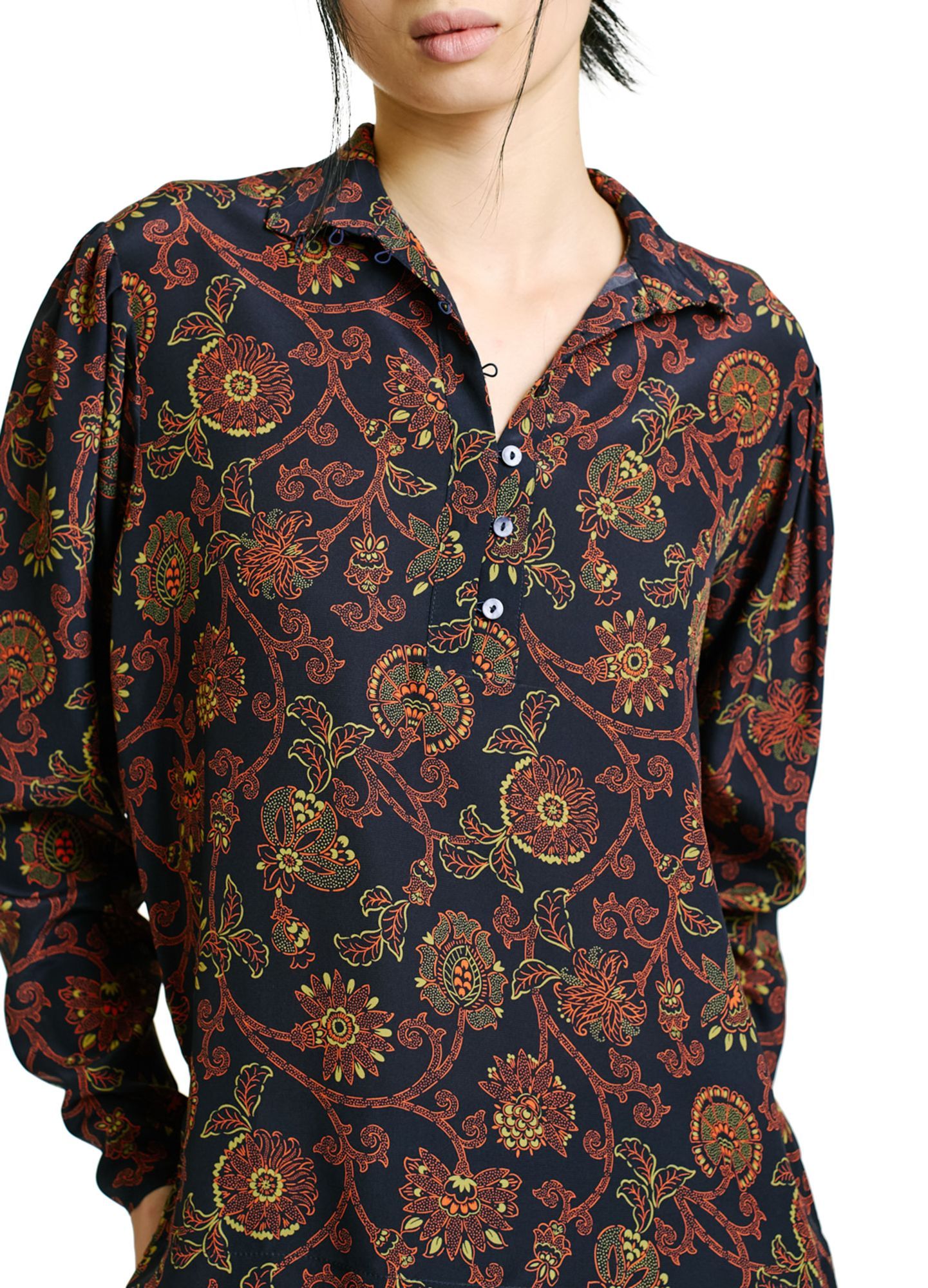 Momoní Nagiso Blouse In Printed Crepe De Chine In Black