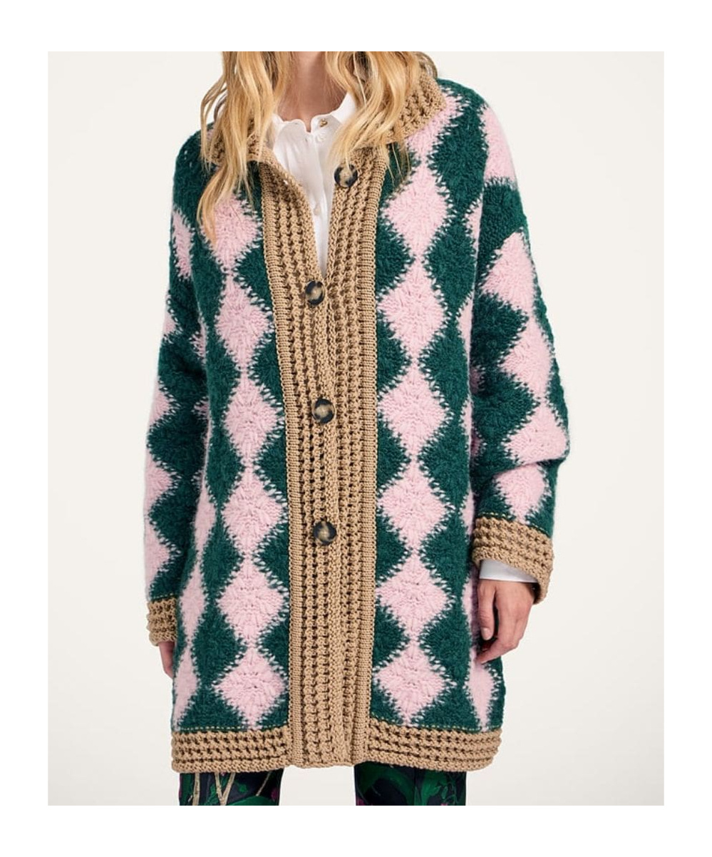 La Doublej Diamond-pattern Cardigan In Multi