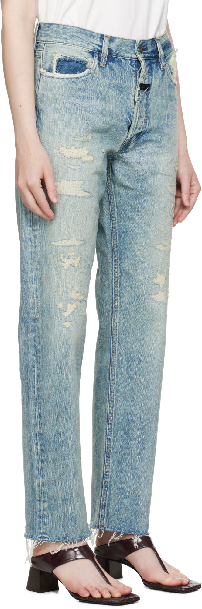Fear Of God Blue Repaired Classic 5 Pocket Jeans In Gray