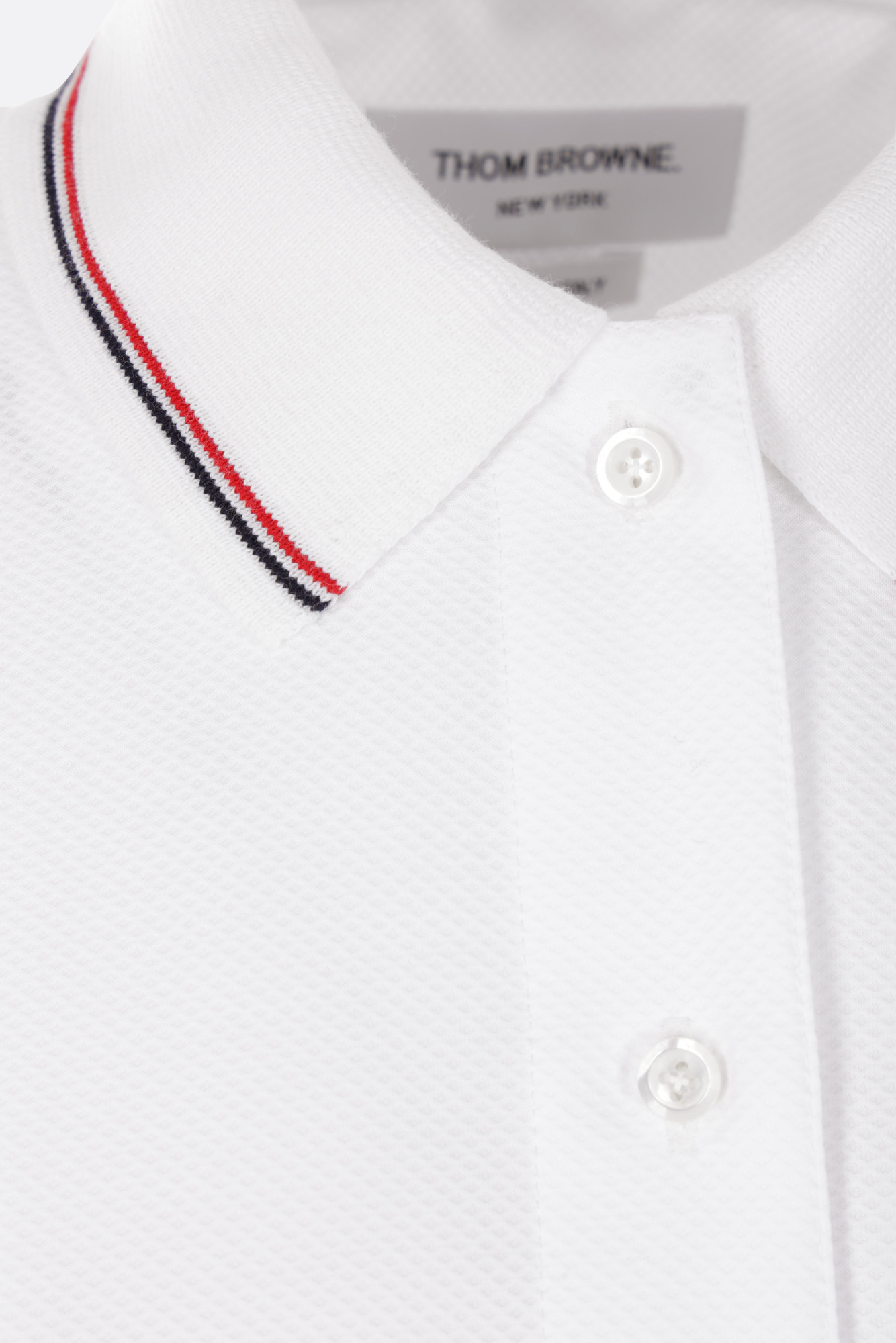 Thom Browne High Waist Pleated Skirt Polo Collar Dress In White