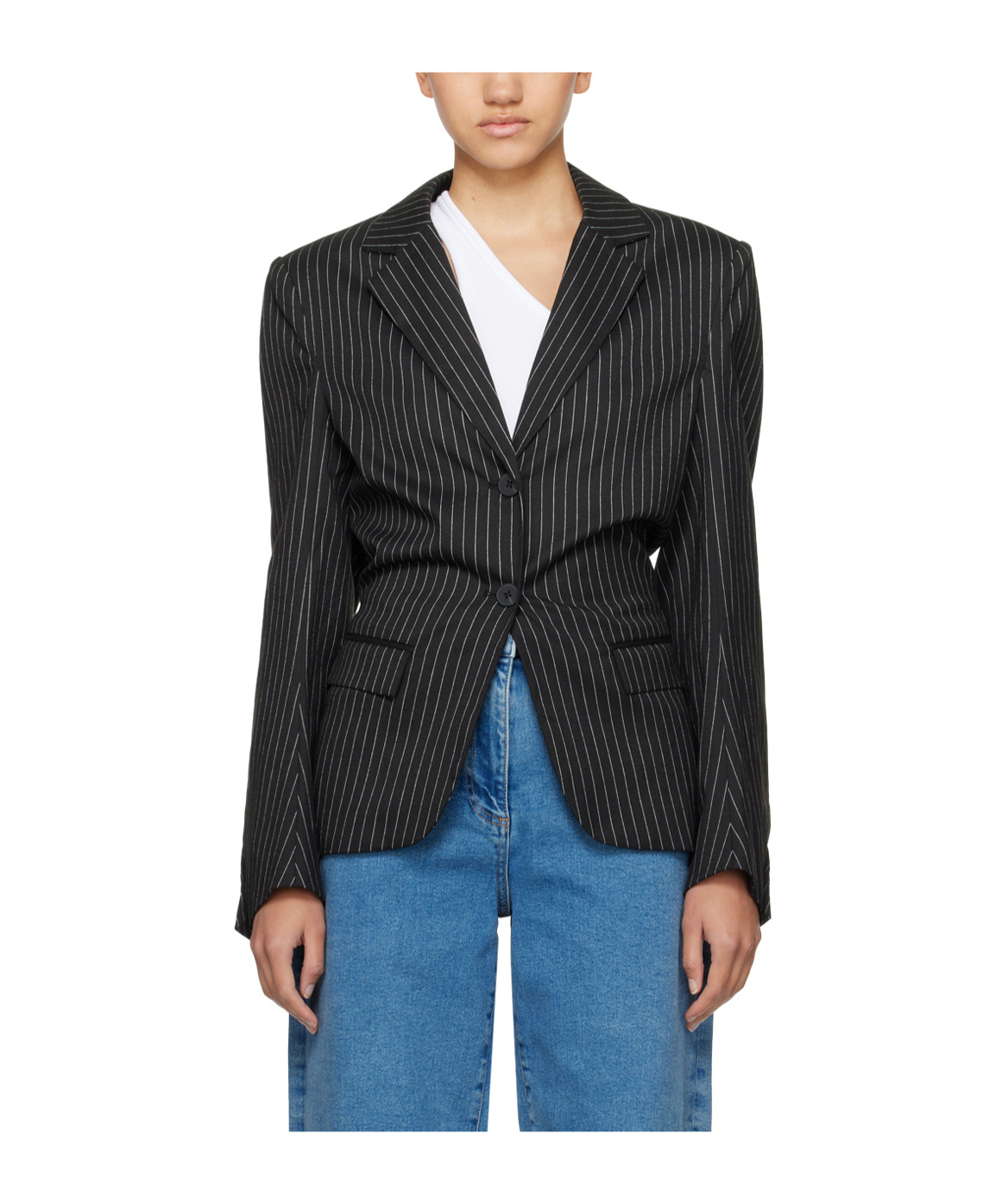 Remain Birger Christensen Stripe Pattern Blazer In Black
