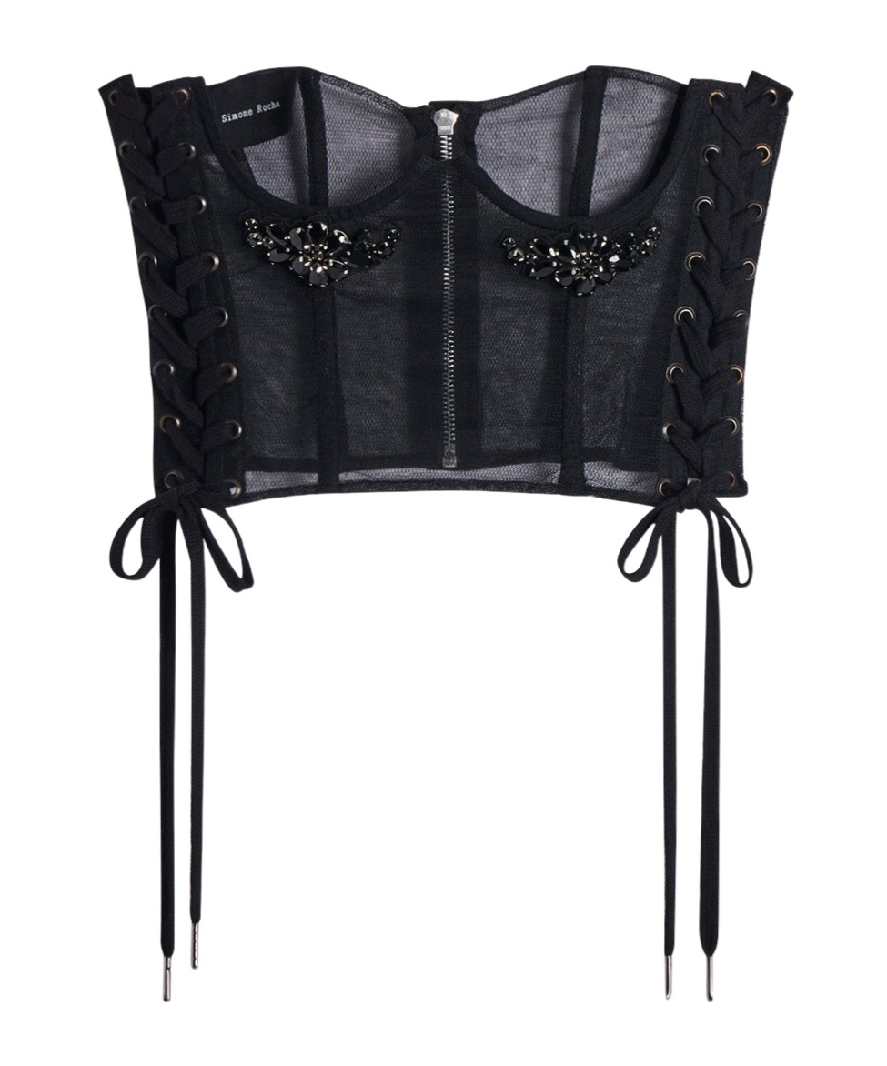 Simone Rocha Crystal-embellished Lace-up Corset In Black