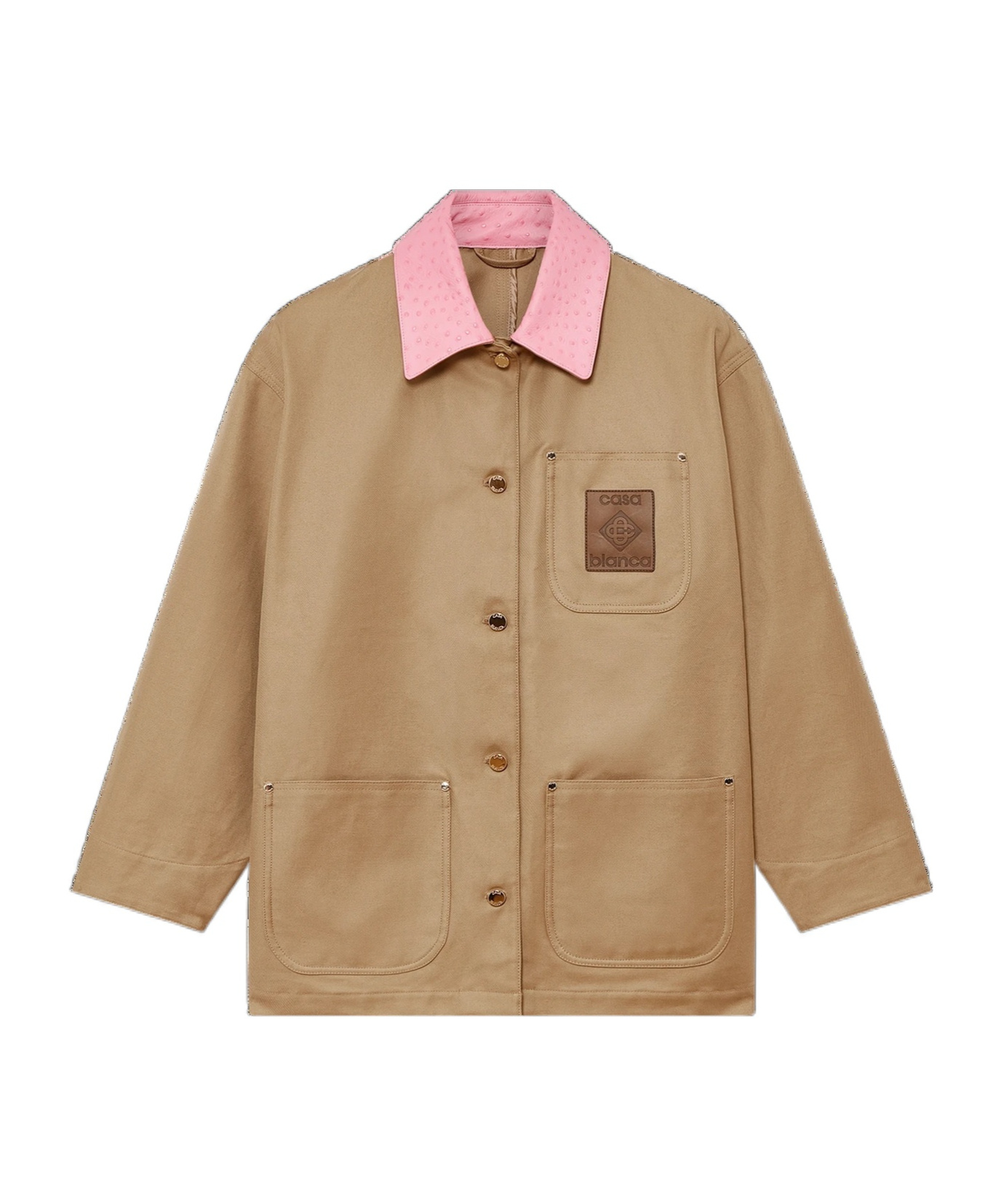 Casablanca Beige Cotton Jacket With Pink Collar In True Color