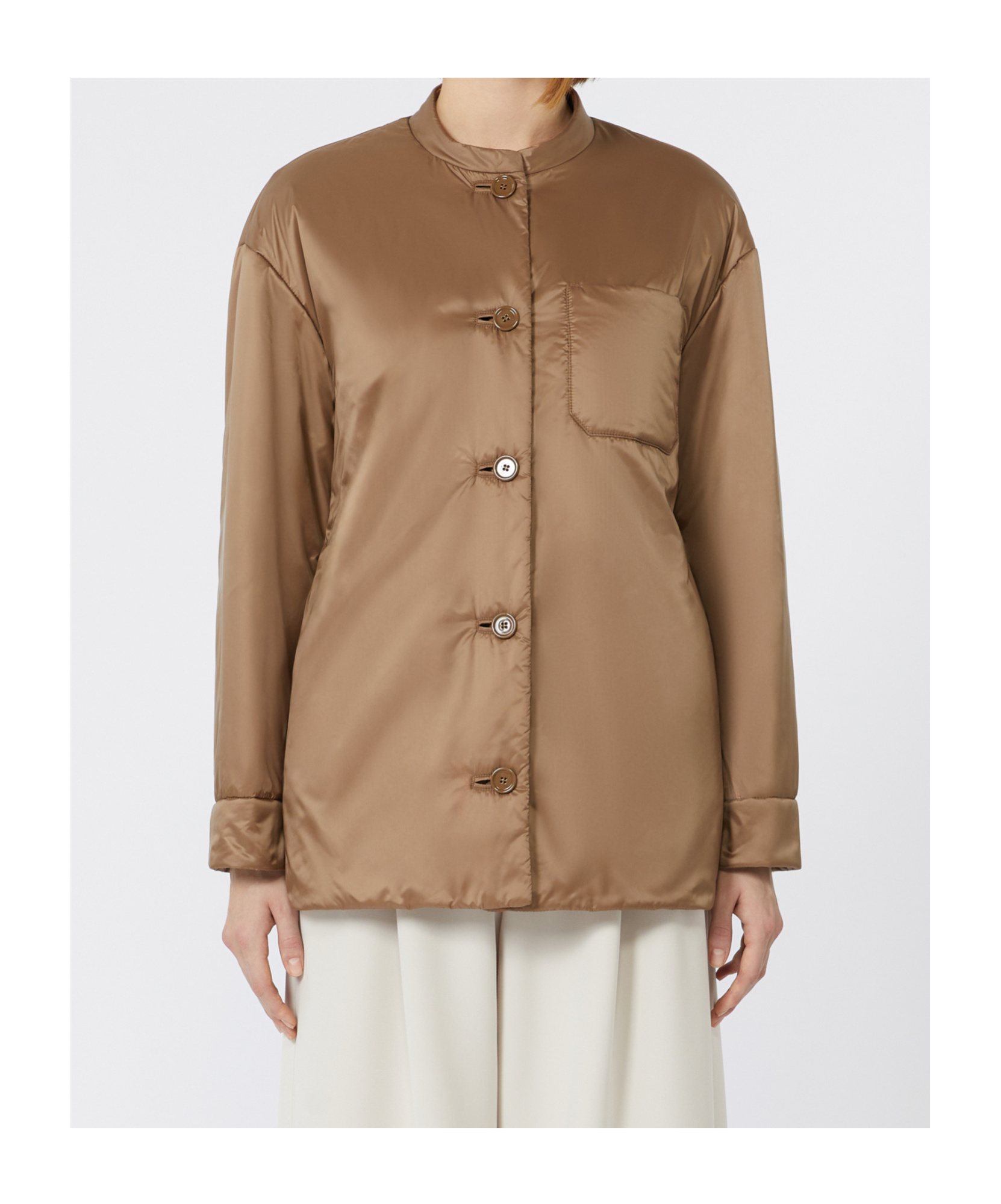 Max Mara Padded Shirt Jacket In Water-repellent Canvas In Brown