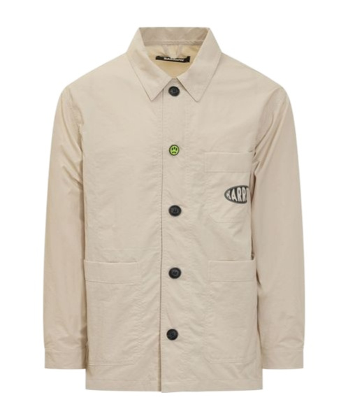 Barrow Logo Printed Button-up Shirt Jacket In Neutral