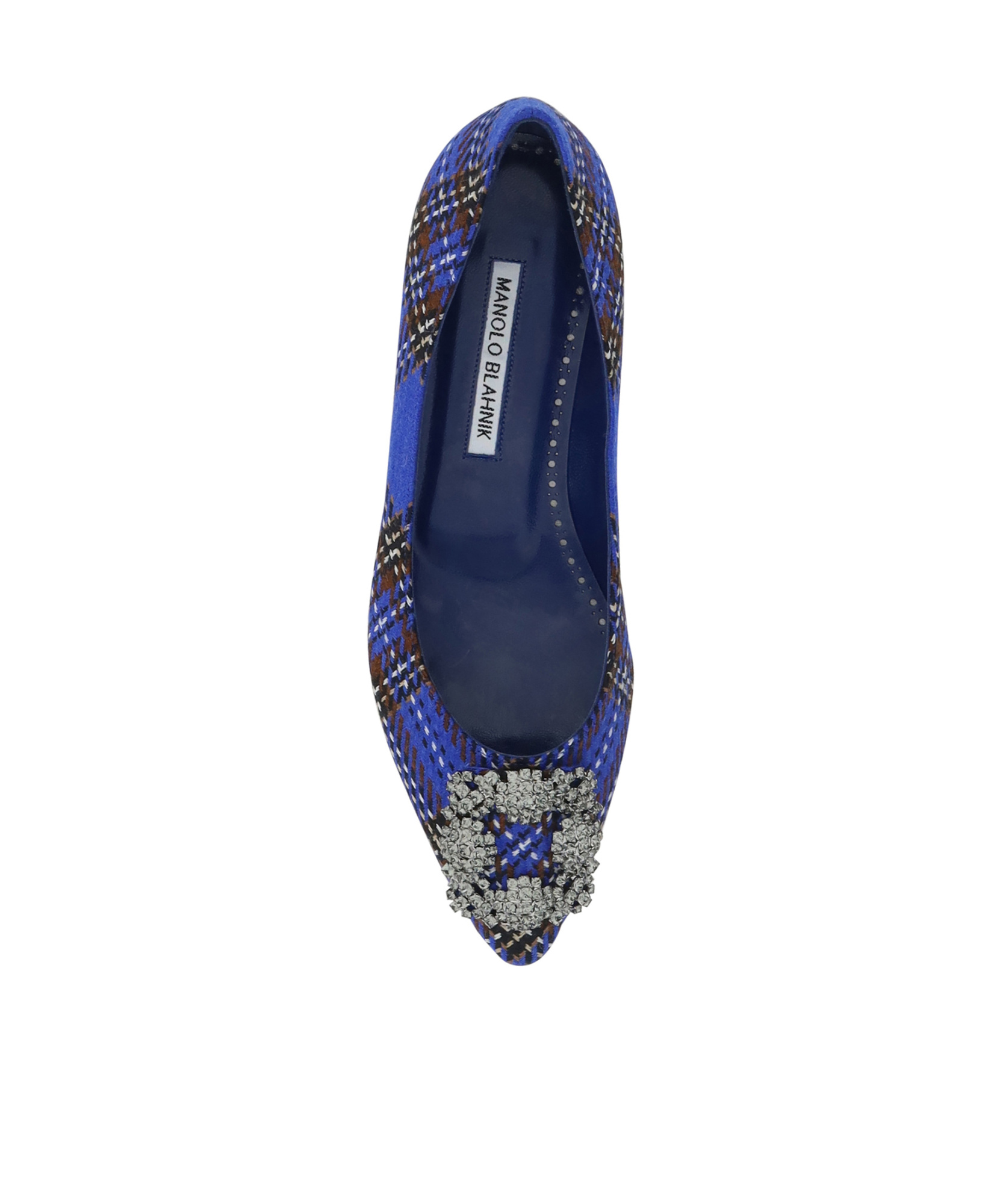 Manolo Blahnik Hangisi Tartan Ballet Flats In Blue