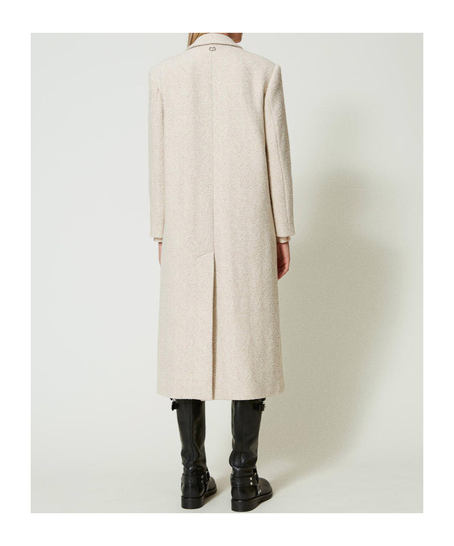 Shop Twinset Double-breasted Herringbone Coat In White