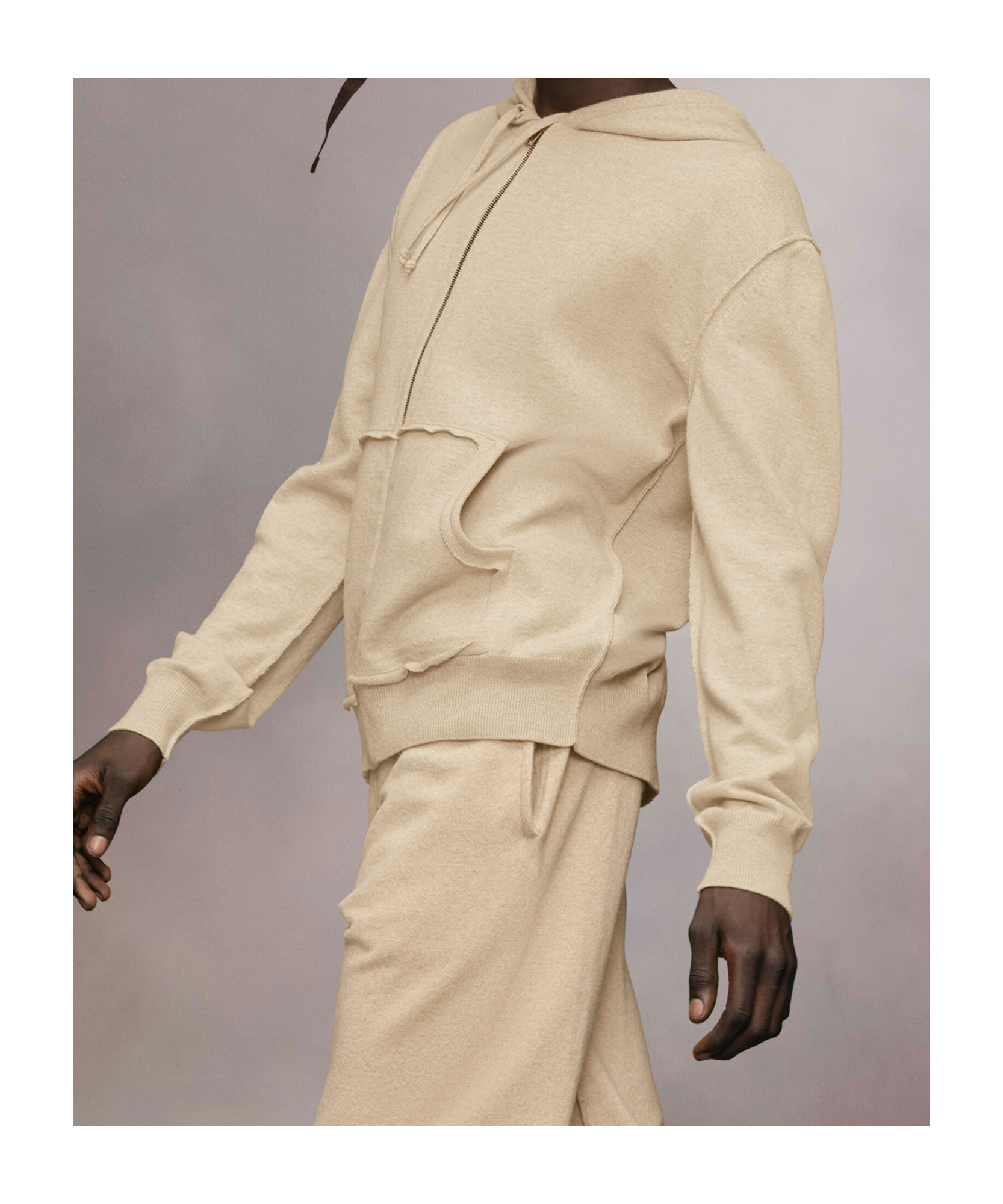 Maison Margiela Zip-up Walnut Sweatshirt With Spacious Hood In Walnut