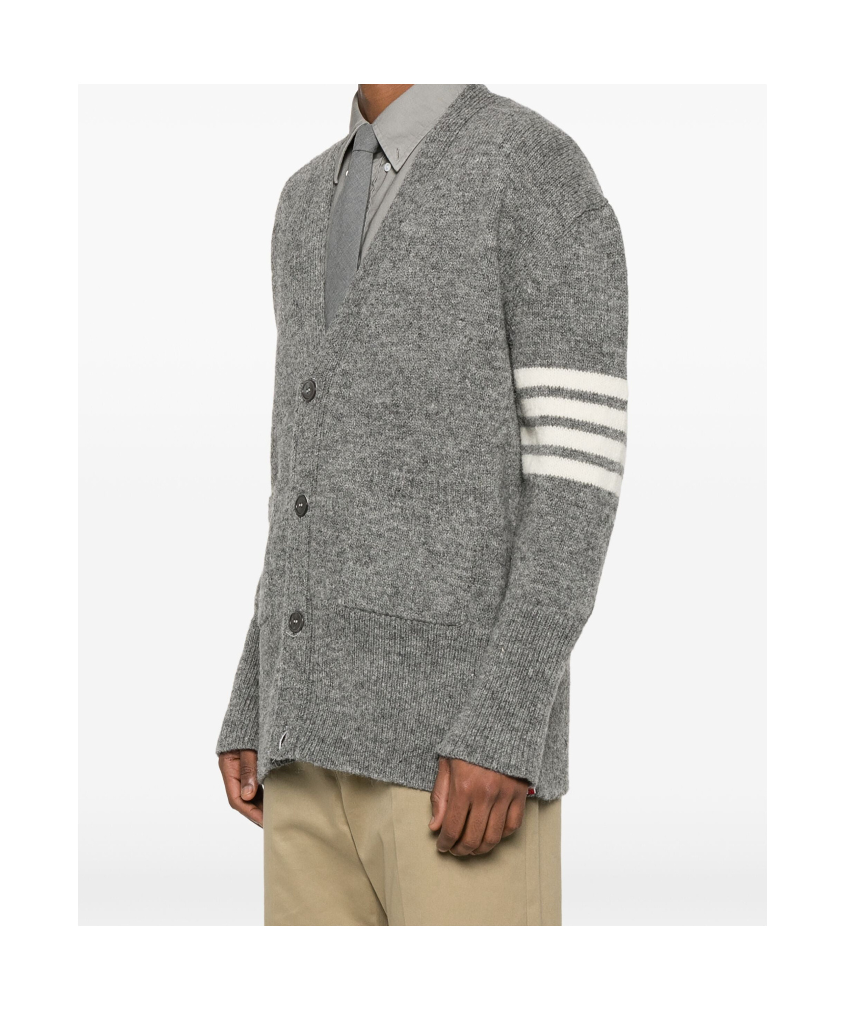 Thom Browne 4-bar Mélange Wool Cardigan In Gray
