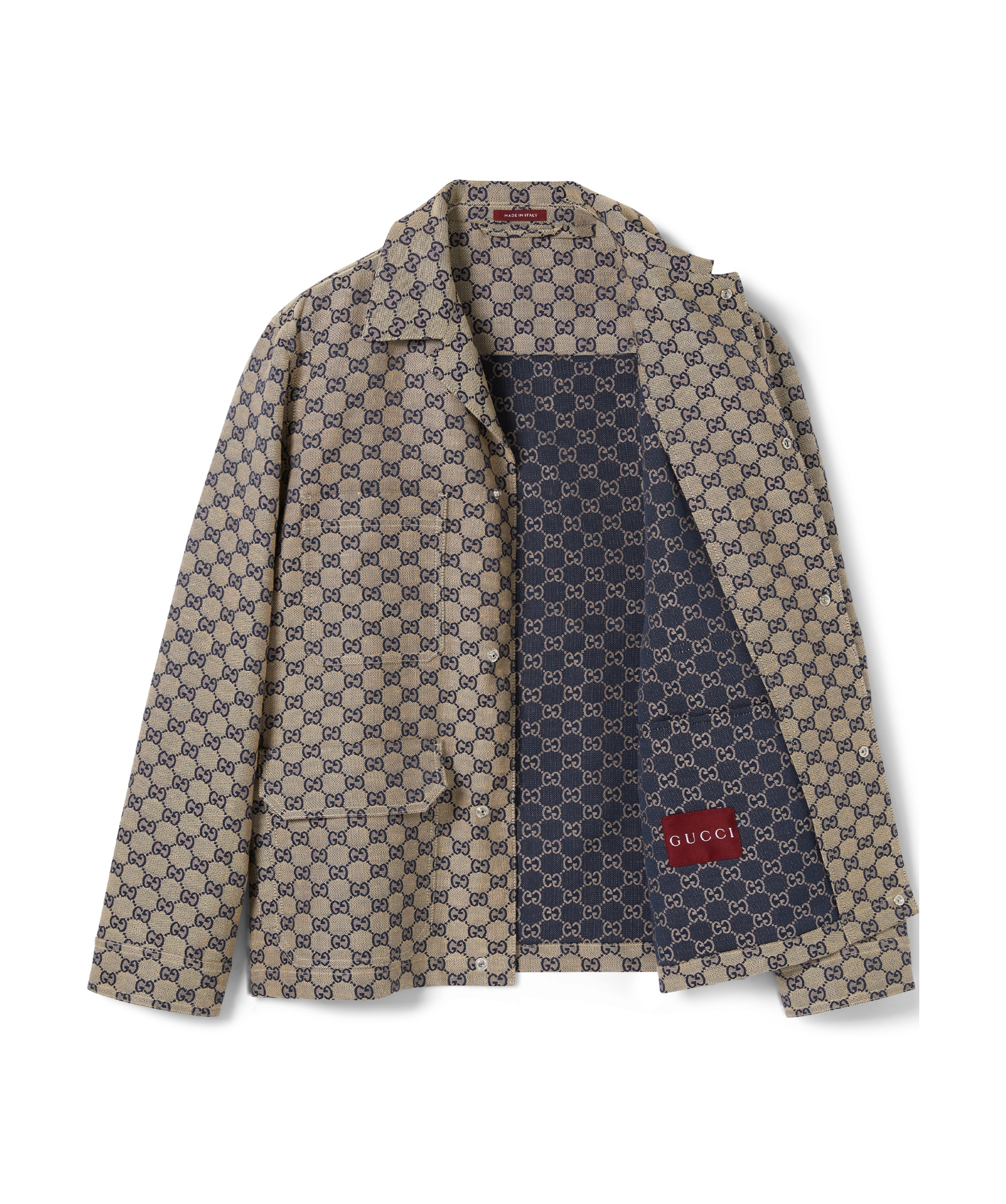 Gucci Mens Monogram-print Four-pockets Regular-fit Linen-blend Jacket Oatmilk Blue In Gray