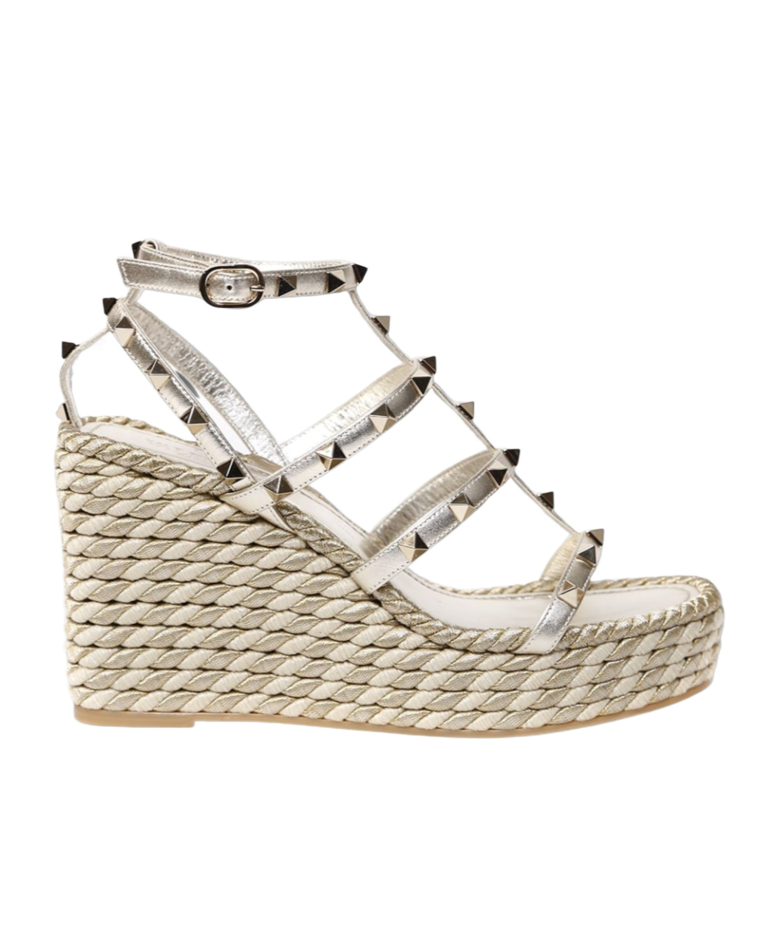 Valentino Garavani Rockstud Torchon Espadrille Wedges In Black