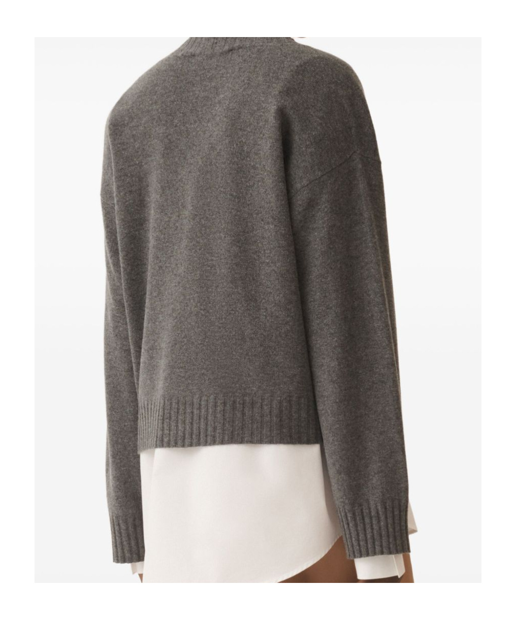 Fabiana Filippi Metallic V-neck Long Sleeve Top In Gray