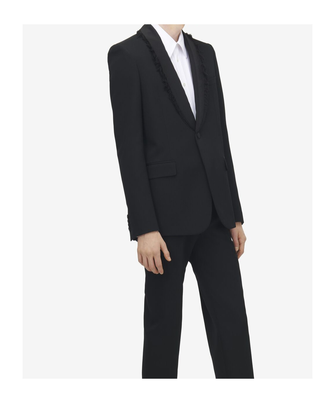 Alexander Mcqueen Men's Frayed Lapel Single-breasted Jacket In Black In Black