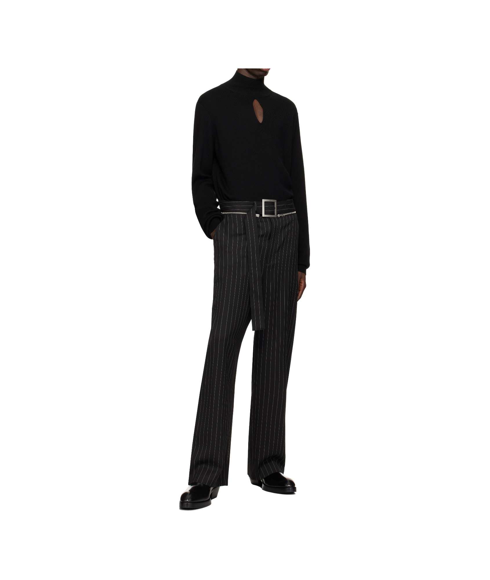Mugler Black Cut-out Knit Turtleneck In Black