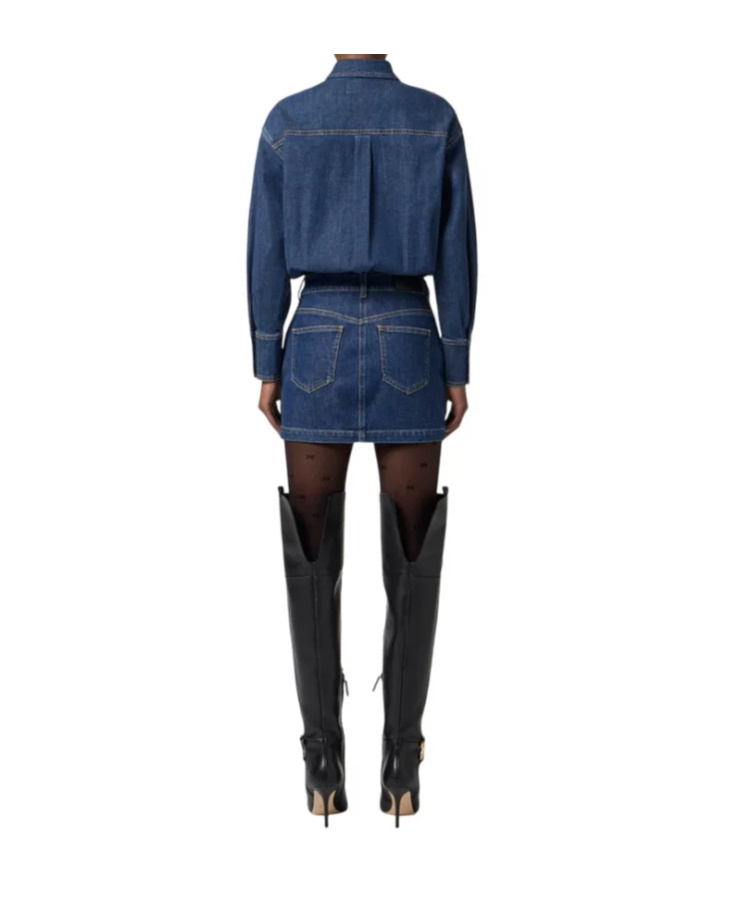 Elisabetta Franchi Shirt-style Denim Dress With Contrast Stitching In Blue