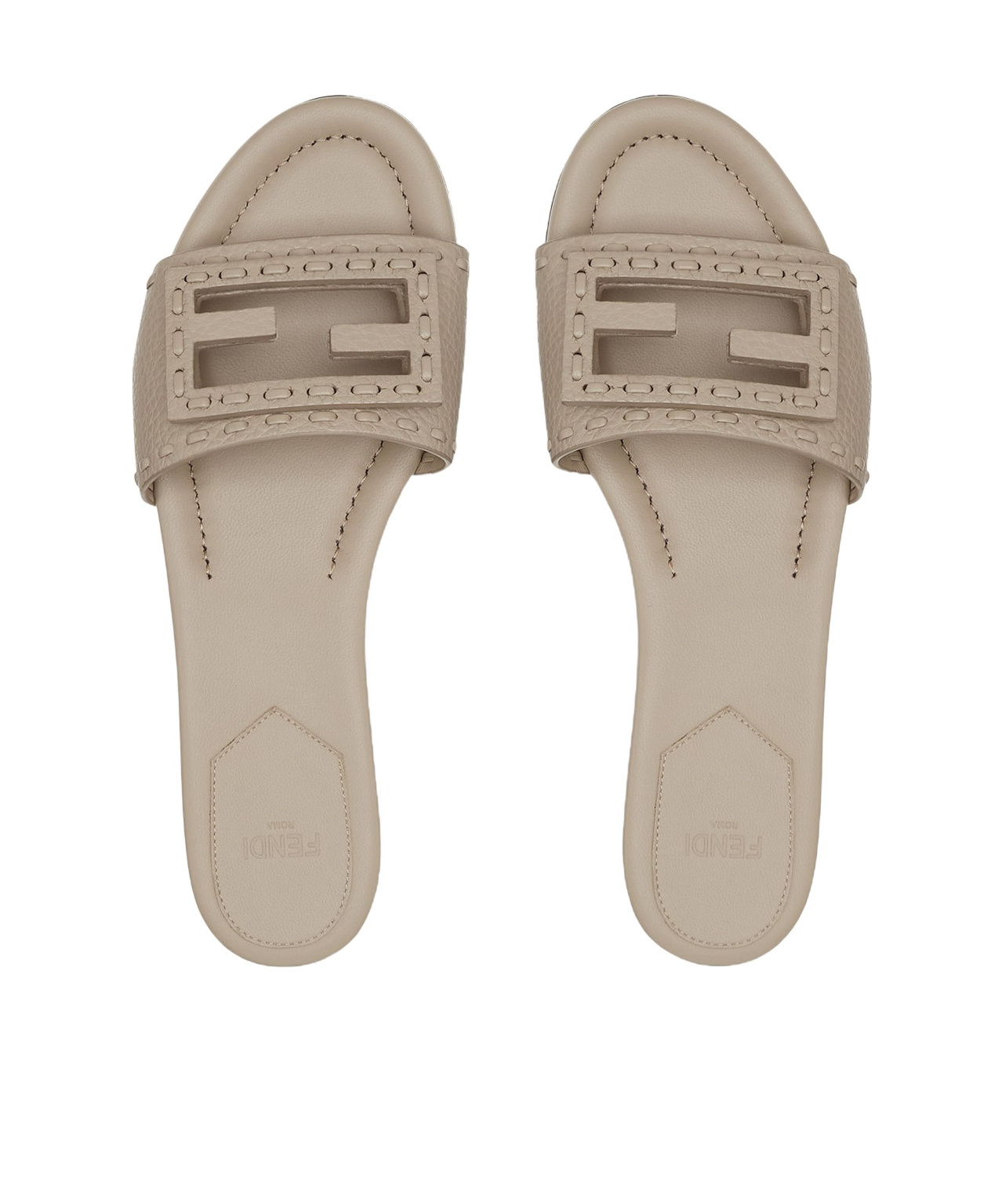 Fendi Dove Gray Leather Slides In Nude