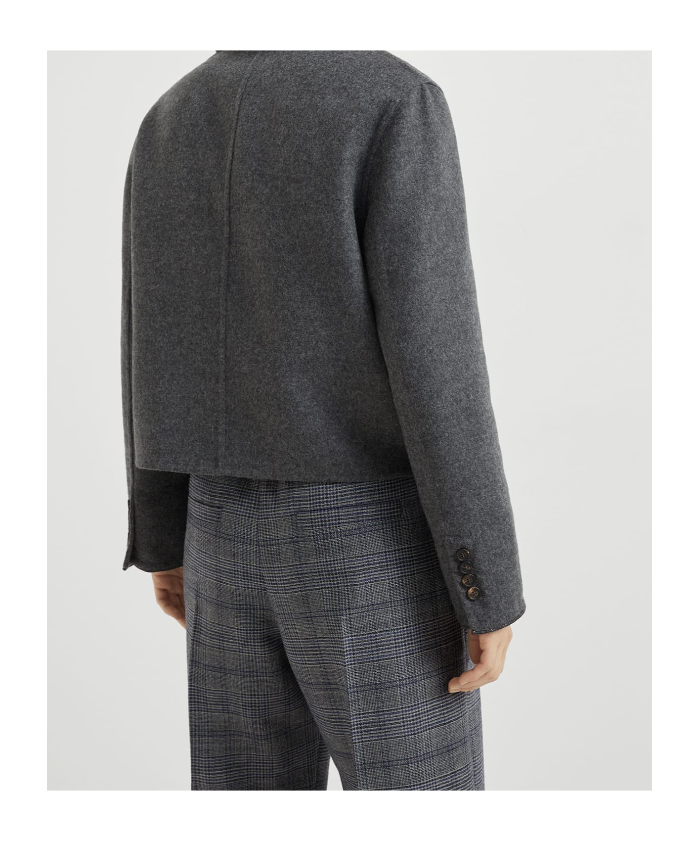 Brunello Cucinelli Double Virgin Wool Cropped Blazer In Gray