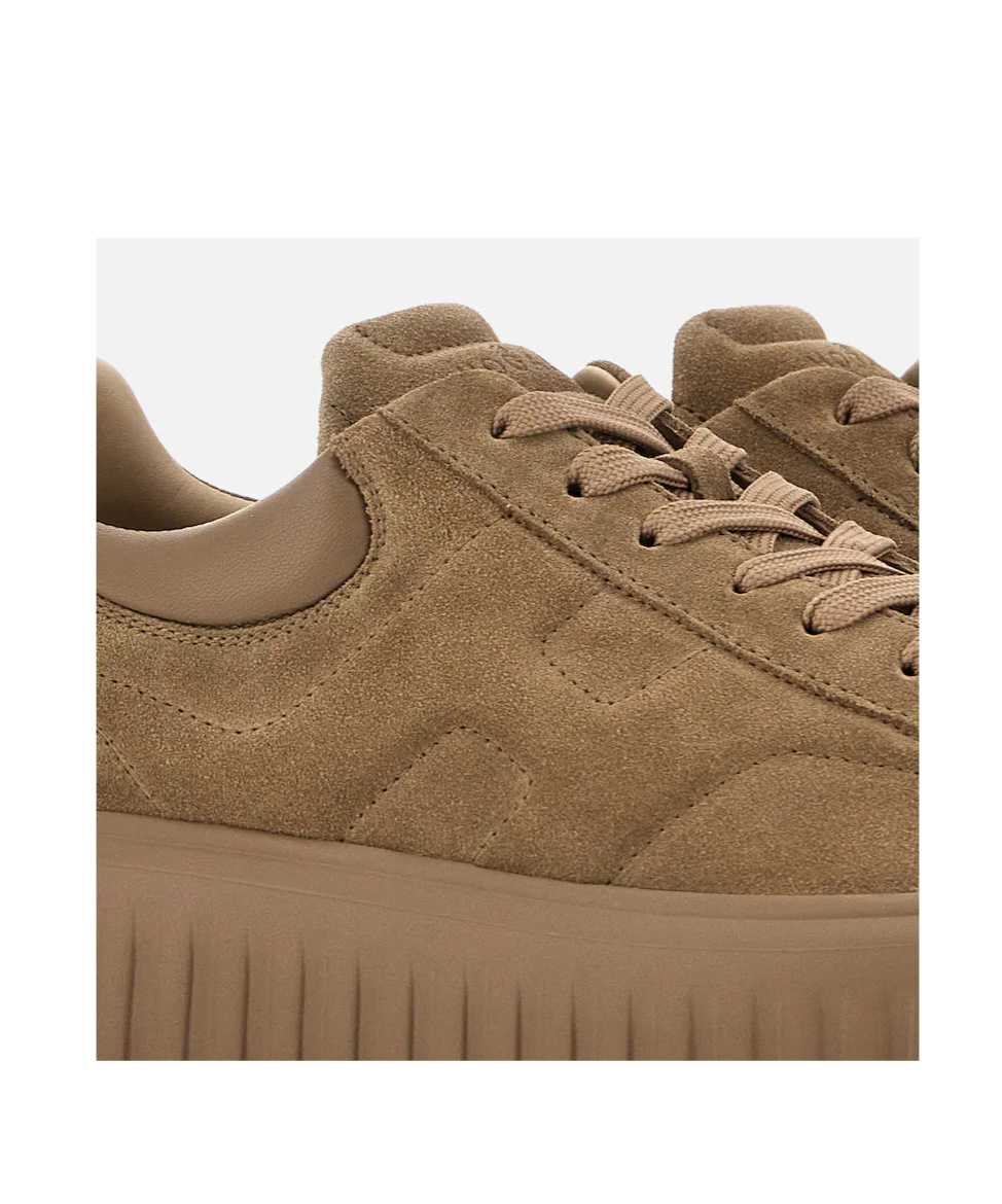 Hogan H Stripes Allacciato H Sneakers With Suede Upper And Rubber Sole In Brown