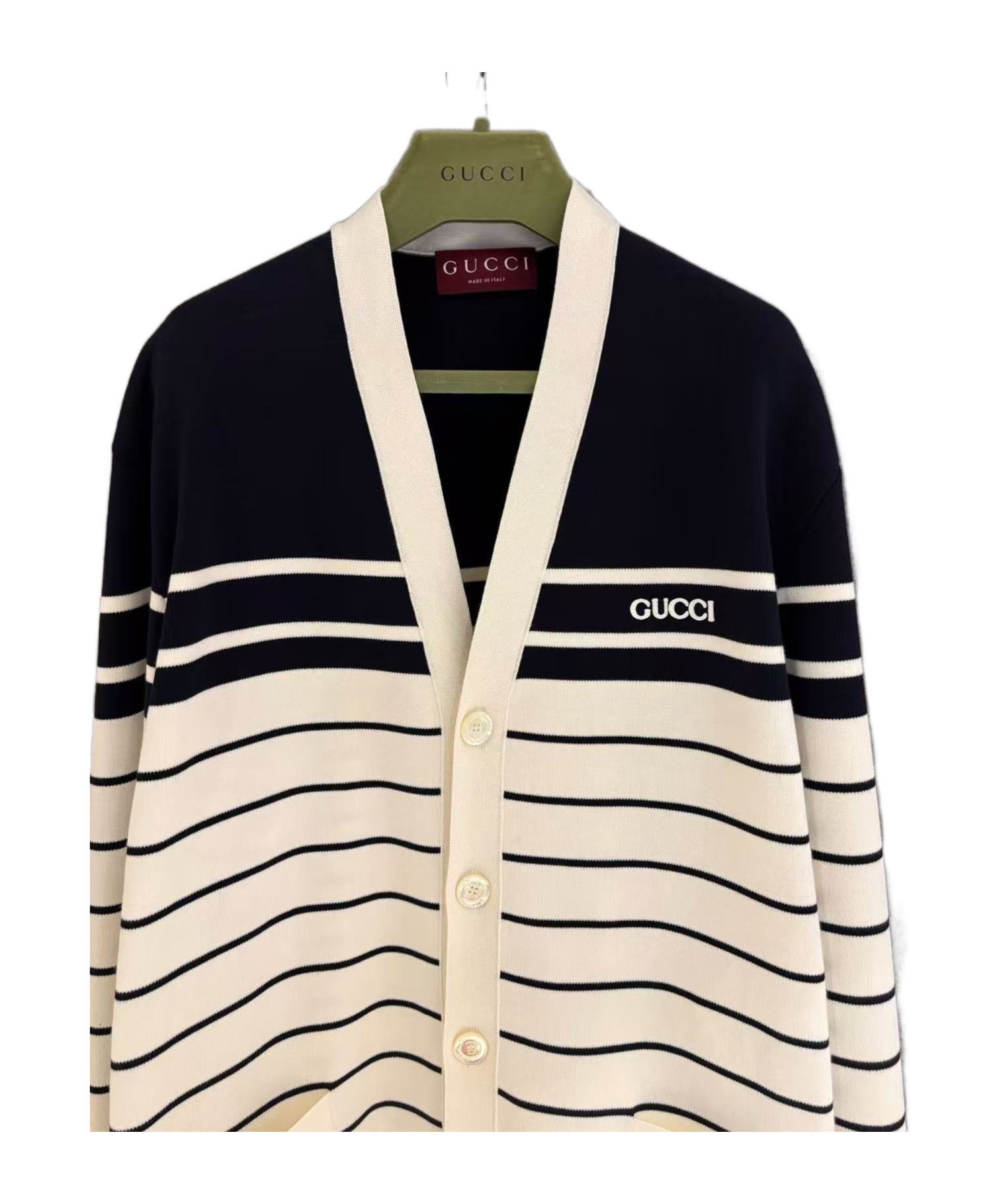 Gucci Embroidered Stripes Cotton Cardigan In Nude