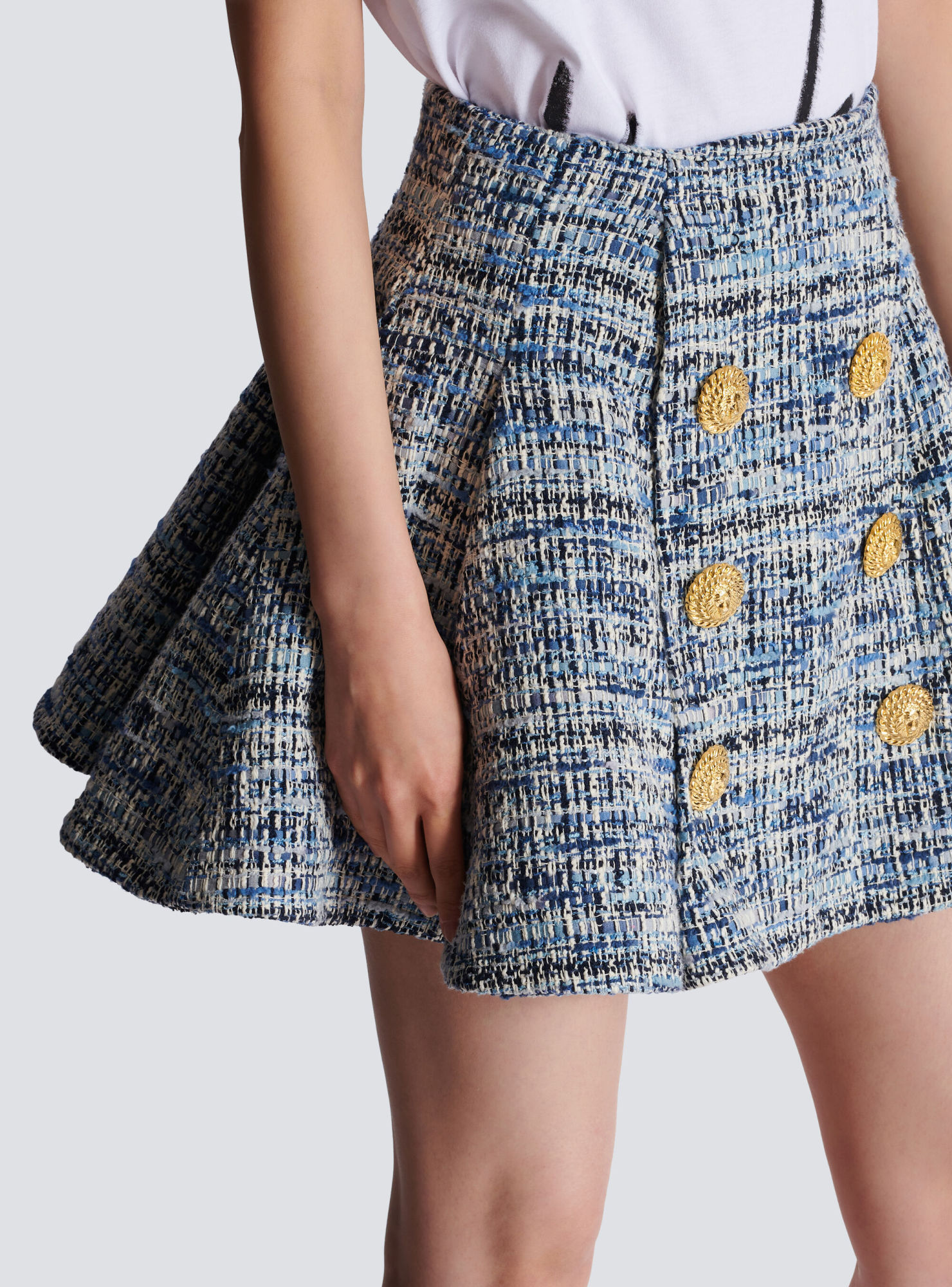 Balmain Space-dyed Cotton-blend Miniskirt In Gray