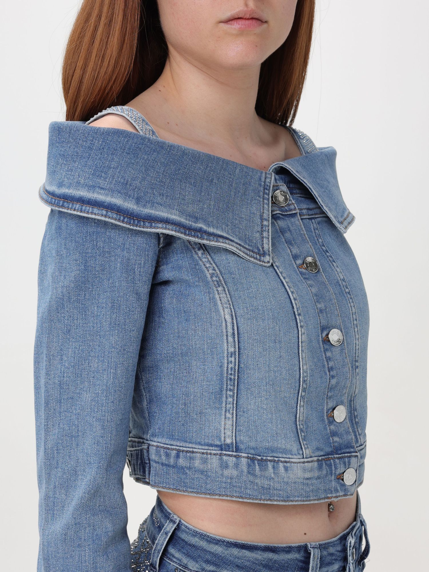 Liu •jo Crystal-embellished Denim Jacket In Blue