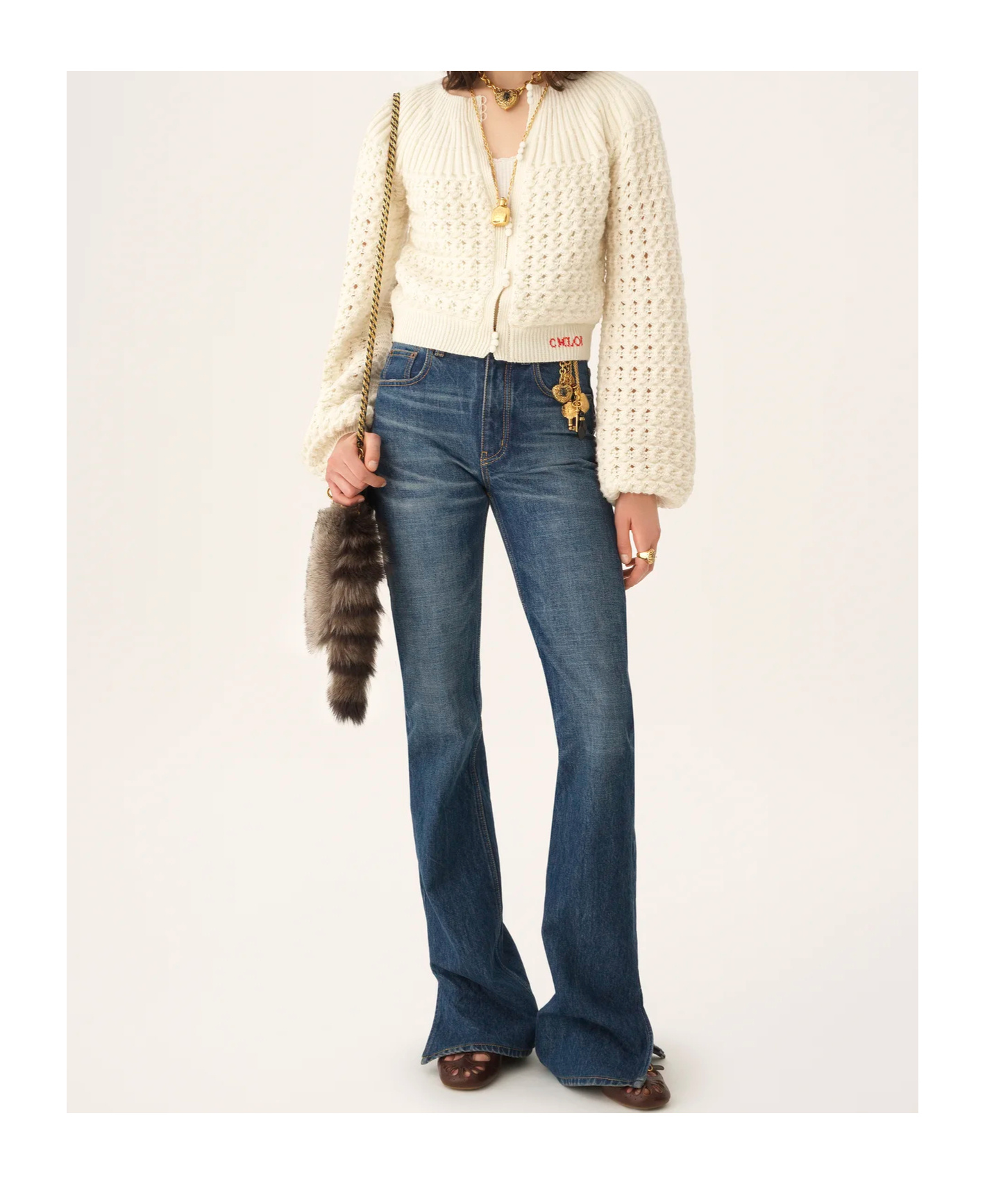 Chloé Round-neck Cardigan In A Wool  Cashmere Knit In White
