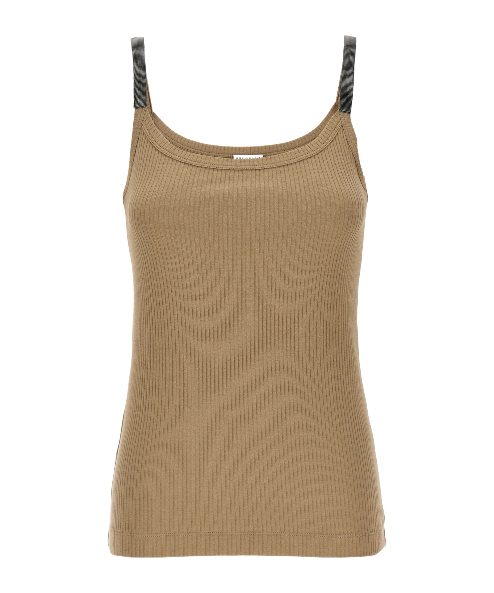 Brunello Cucinelli Ribbed Scoop Neck Sleeveless Top In Brown