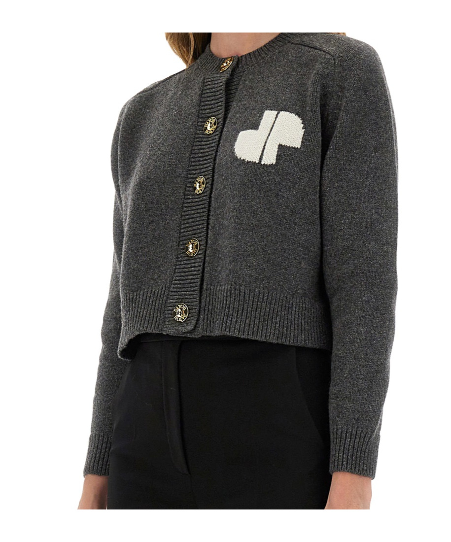 Patou Jp Monogram Intarsia Wool And Cashmere Cropped Cardigan Clothing In Black