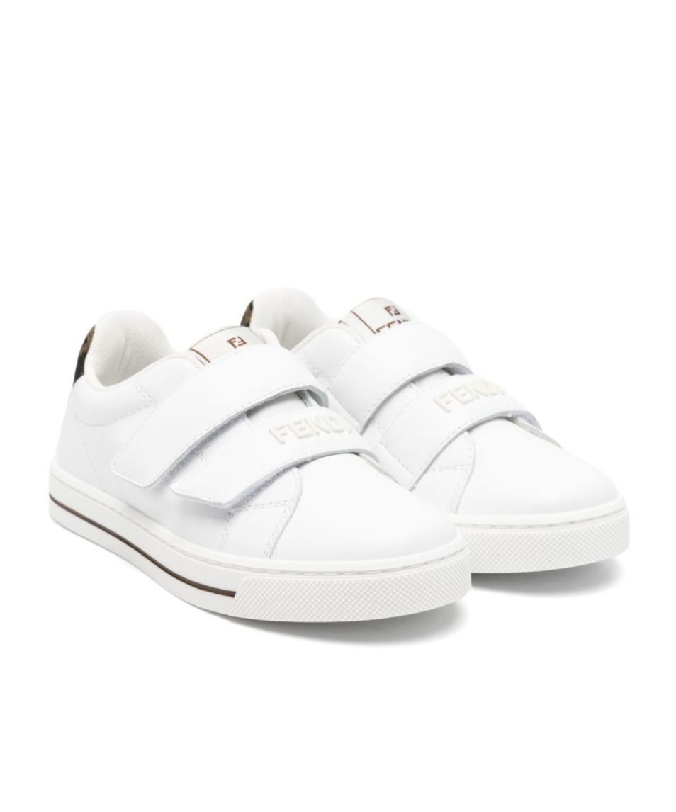 Fendi Kids Leather Velcro Strap Trainers In White