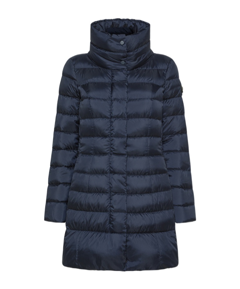 Peuterey Long, Slim-fit Down Jacket With High Collar In Blue