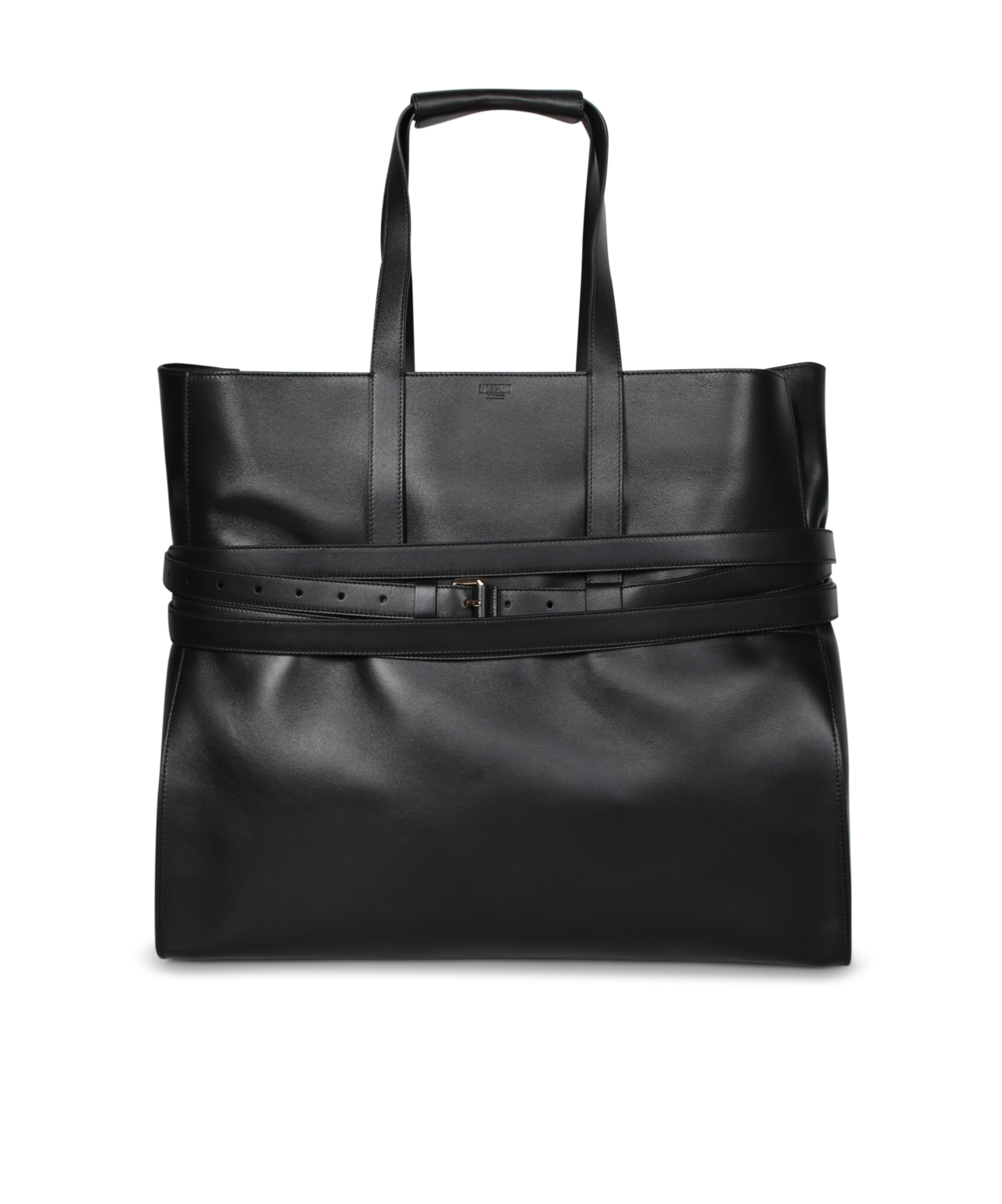 Moschino Leather Tote Bag In Black