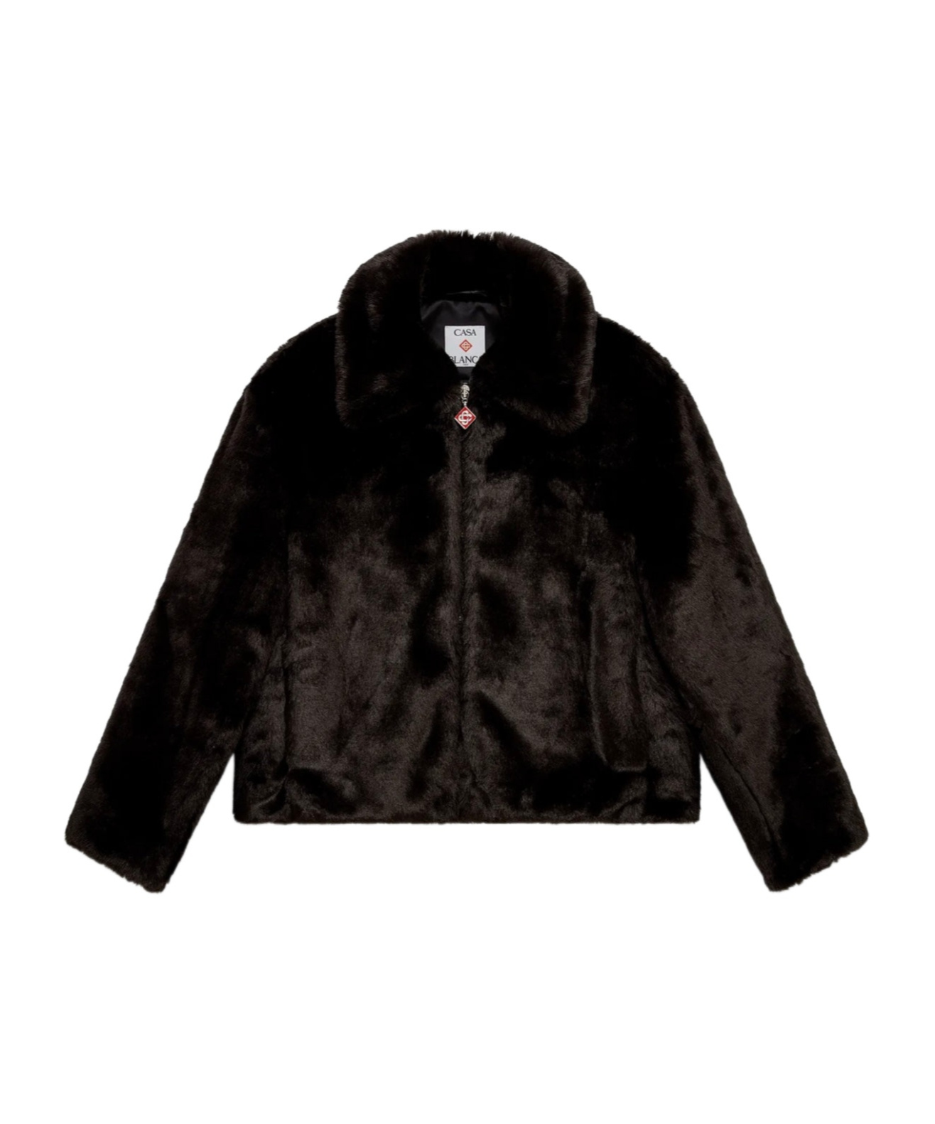 Casablanca Faux Fur Zipper Casual Jacket In Black
