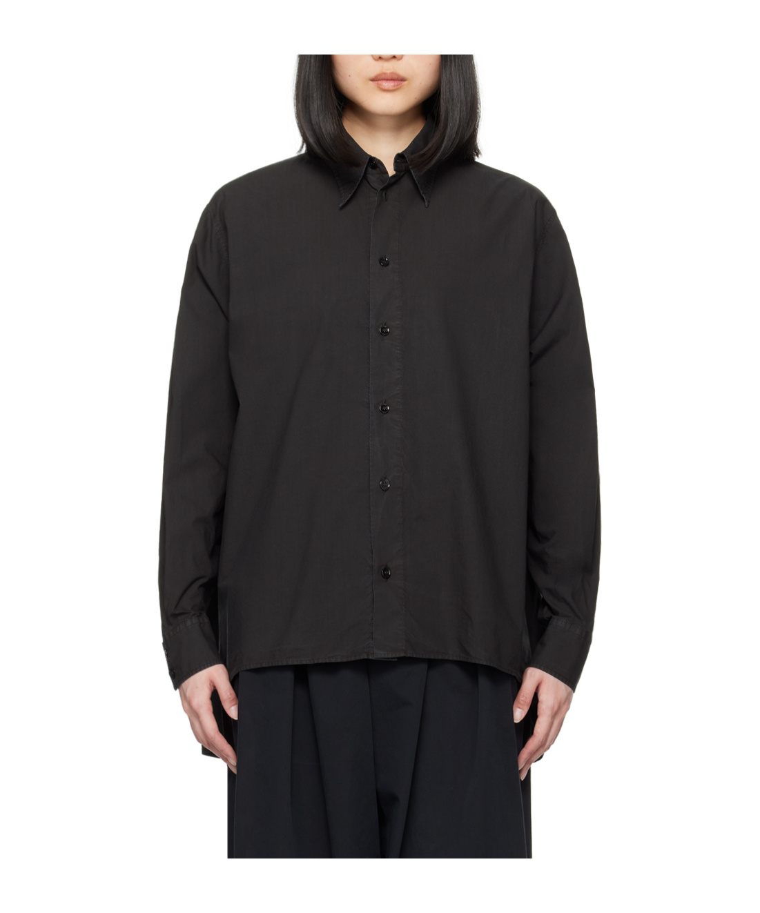 Mm6 Maison Margiela Point-collar Cotton Shirt In Black