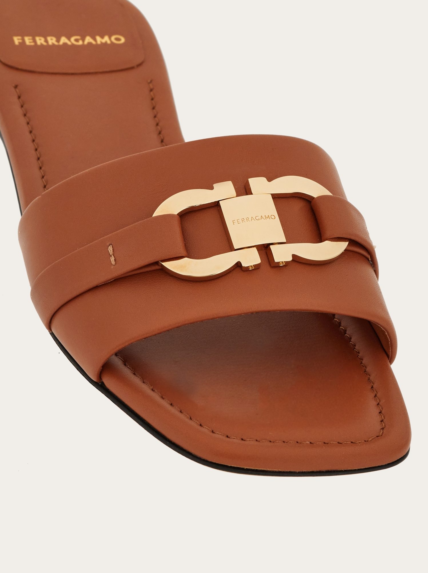 Ferragamo 'leah' Brown Slide Sandals In Brown