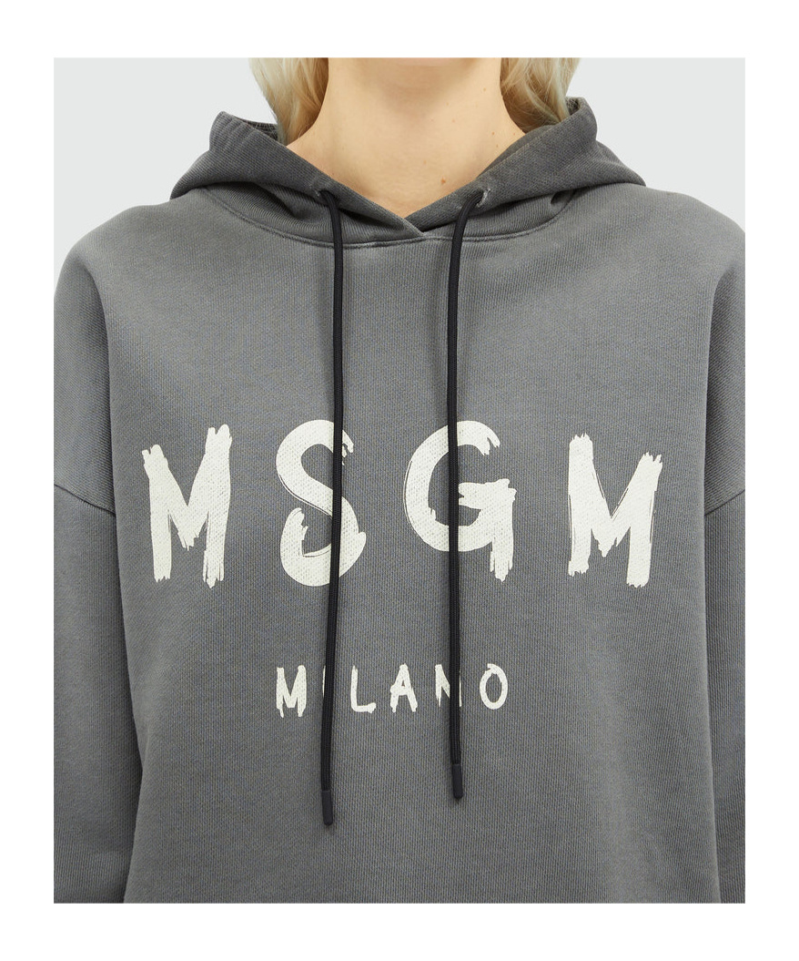 Shop Msgm Logo-print Cotton Hoodie In Gray