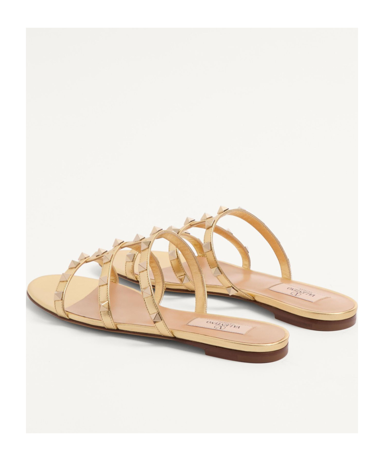 Valentino Garavani Rockstud Laminated Nappa Slide Sandal Woman Antique Brass 41 In Nude