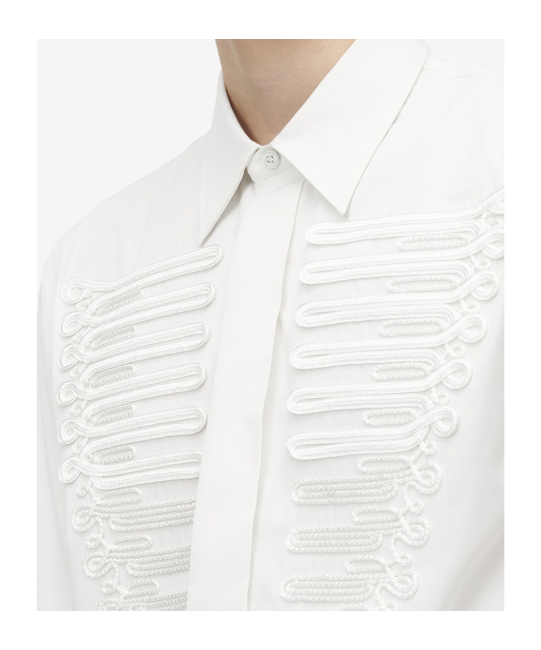 Alexander Mcqueen Mcqueen Ceremonial Soutache Embellished Cotton Poplin Button-up Shirt In White