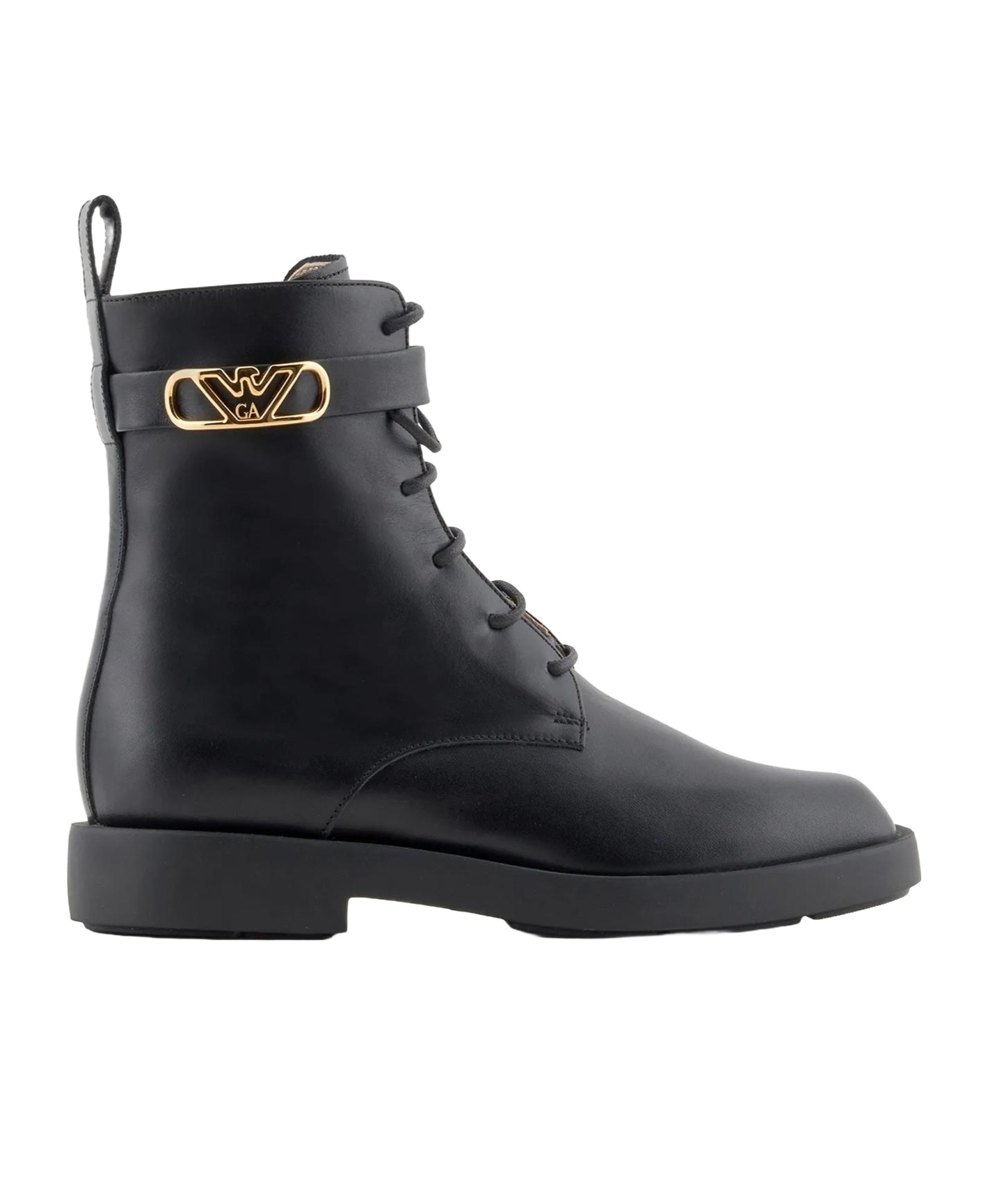 Emporio Armani Official Store Leather Lace-up Ankle Boots With Icon Logo Strap In Black