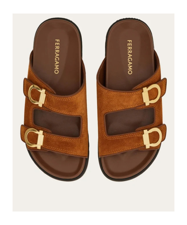 Ferragamo Two-strap Flat Sandals In Brown
