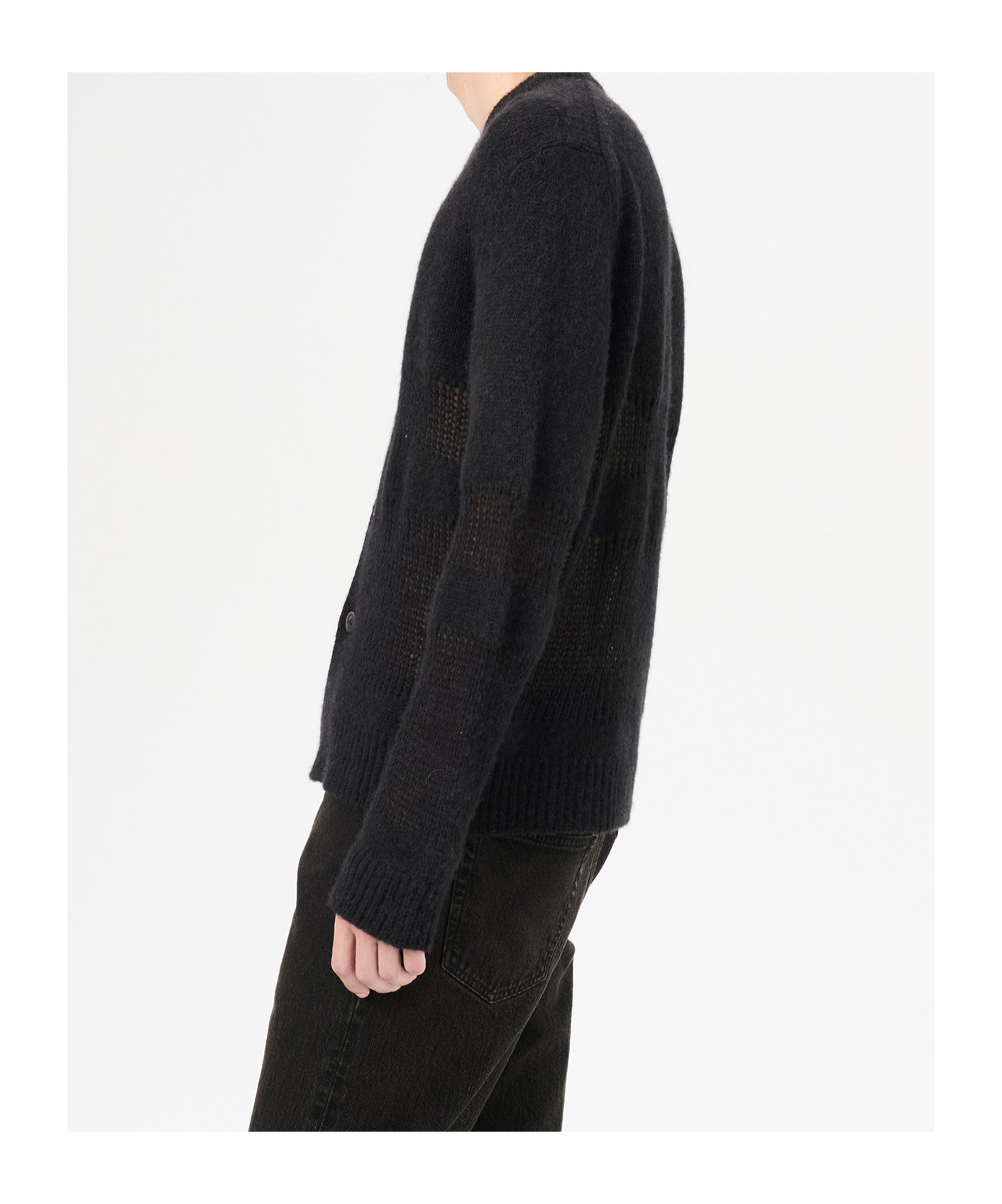 Our Legacy Textured V-neck Cardigan With Button-down Front In Black