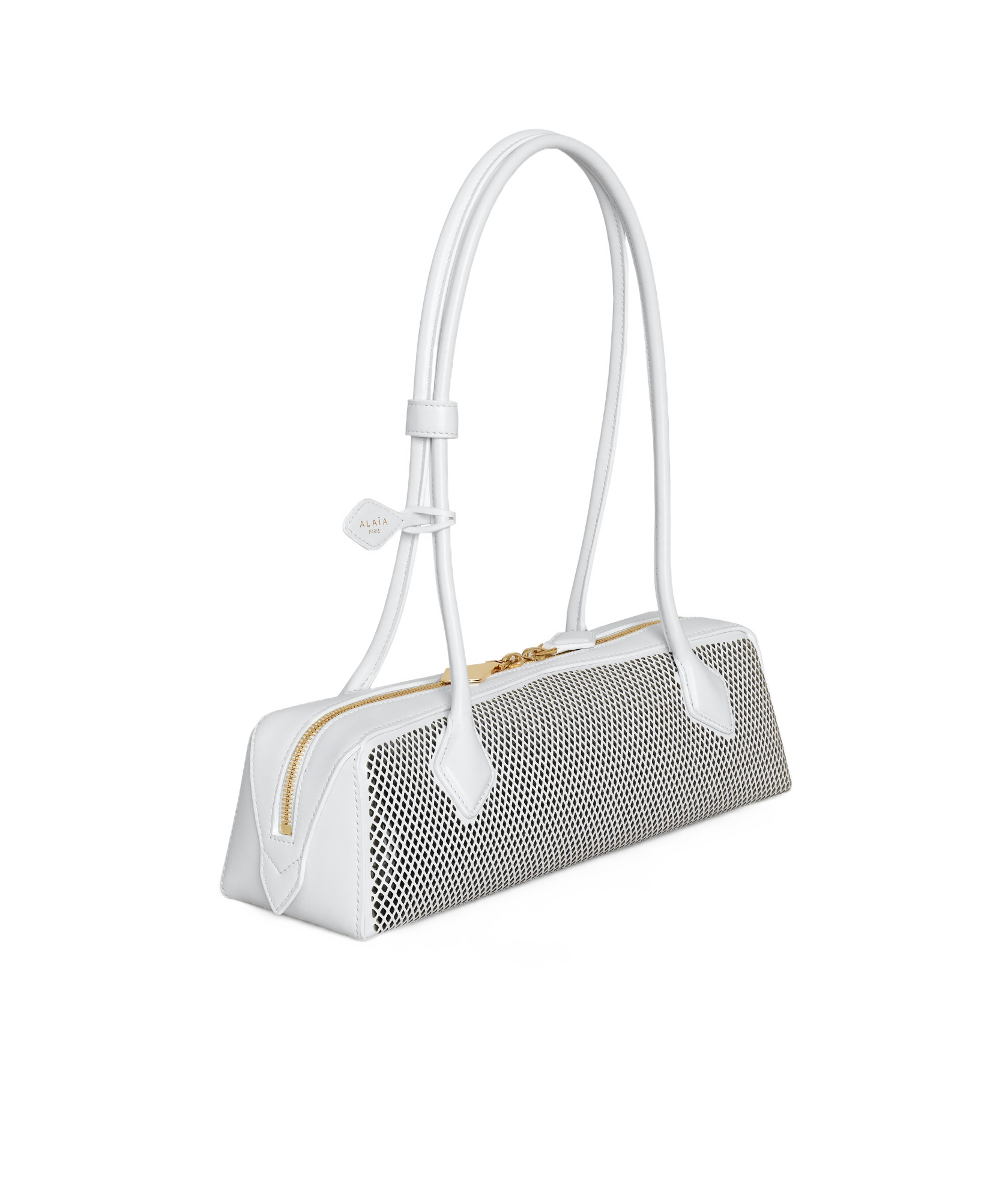 Alaïa Womens Blanc Optique Le Teckel Fishnet Medium Leather Shoulder Bag In Optic White